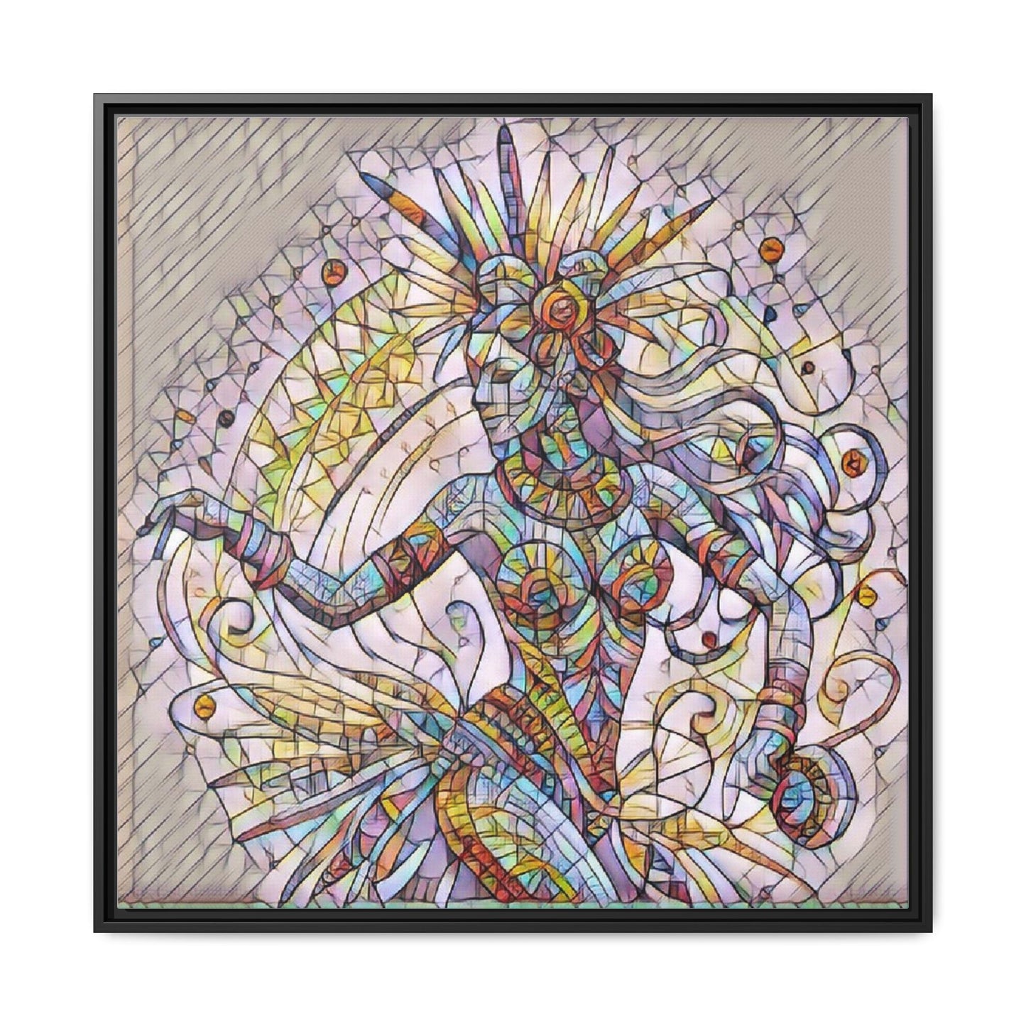 Colorful Mermaid Mosaic Framed Canvas Art — Boho Ocean Wall Decor