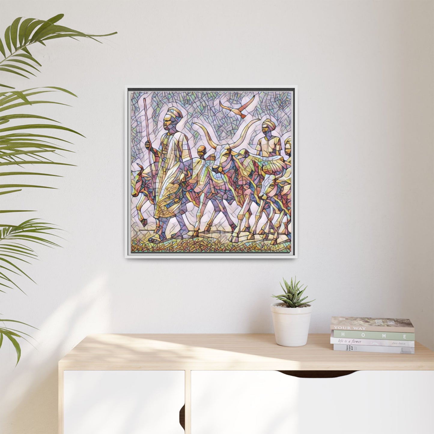 Framed Matte Canvas: Colorful African Herdsmen Art Print