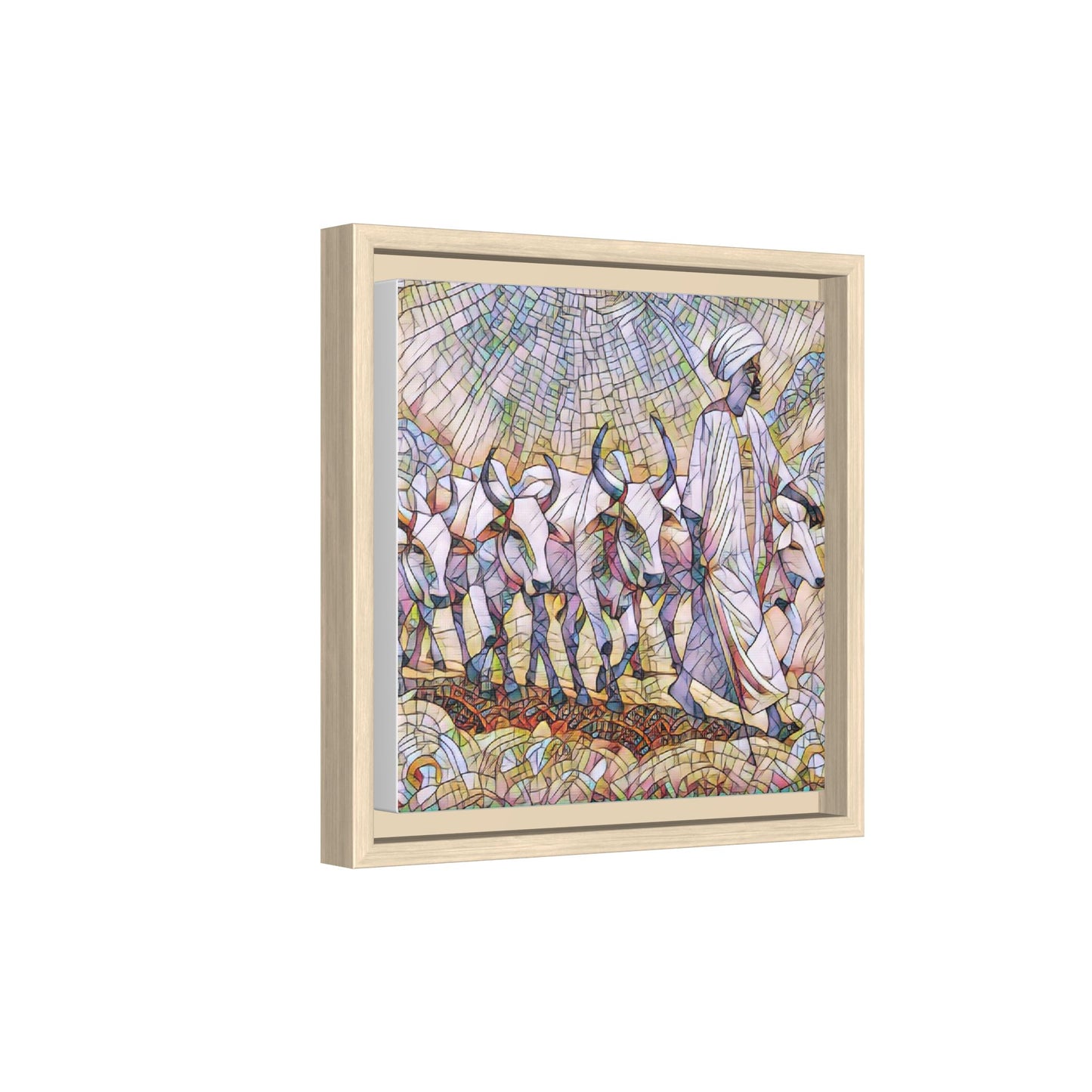 Framed Matte Canvas Art — African Herdsman Mosaic Print