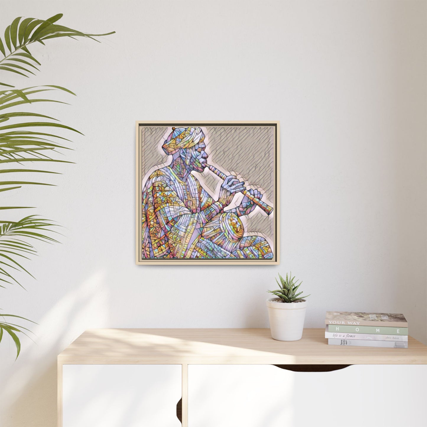 Framed Canvas Art — Colorful Middle Eastern Flute Player Print