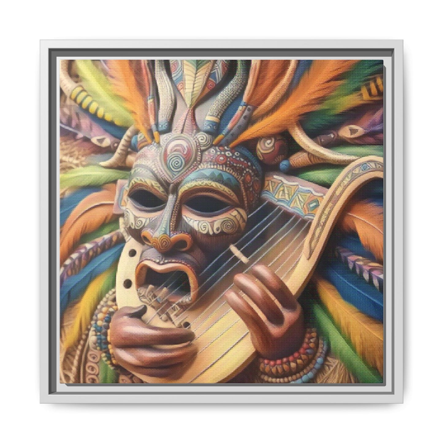 Colorful Tribal Mask Canvas — Framed Matte Wall Art