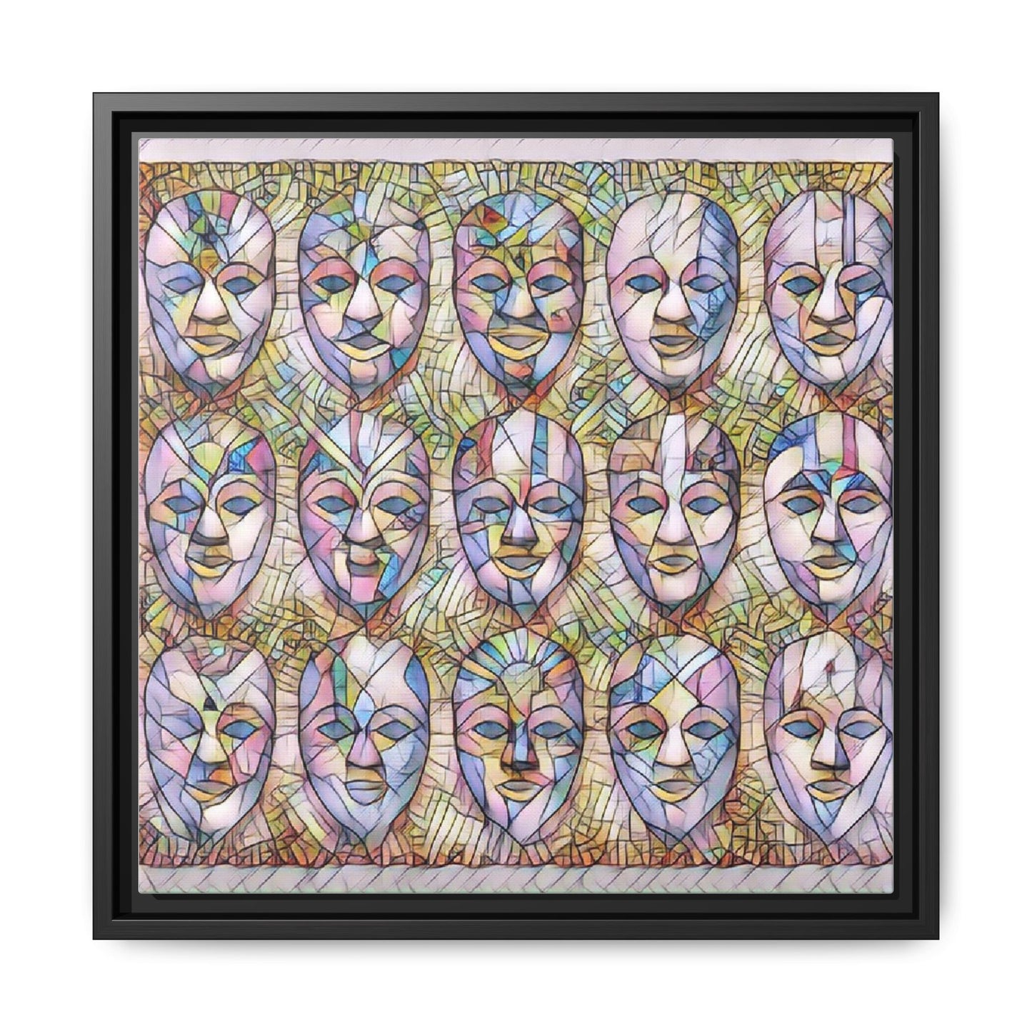 Abstract Mask Art Matte Canvas Print — Framed Multicolor Wall Art