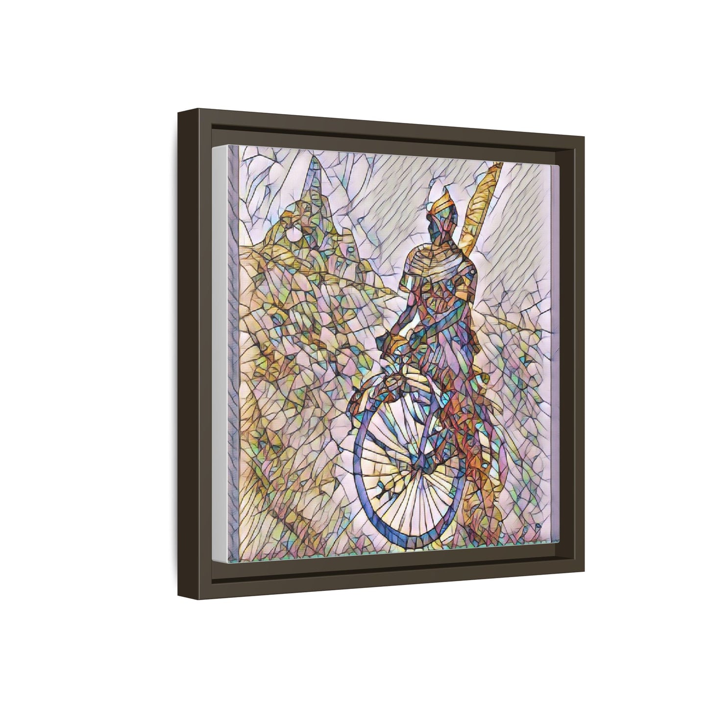 Cyclist Stained Glass Art Print — Framed Matte Canvas