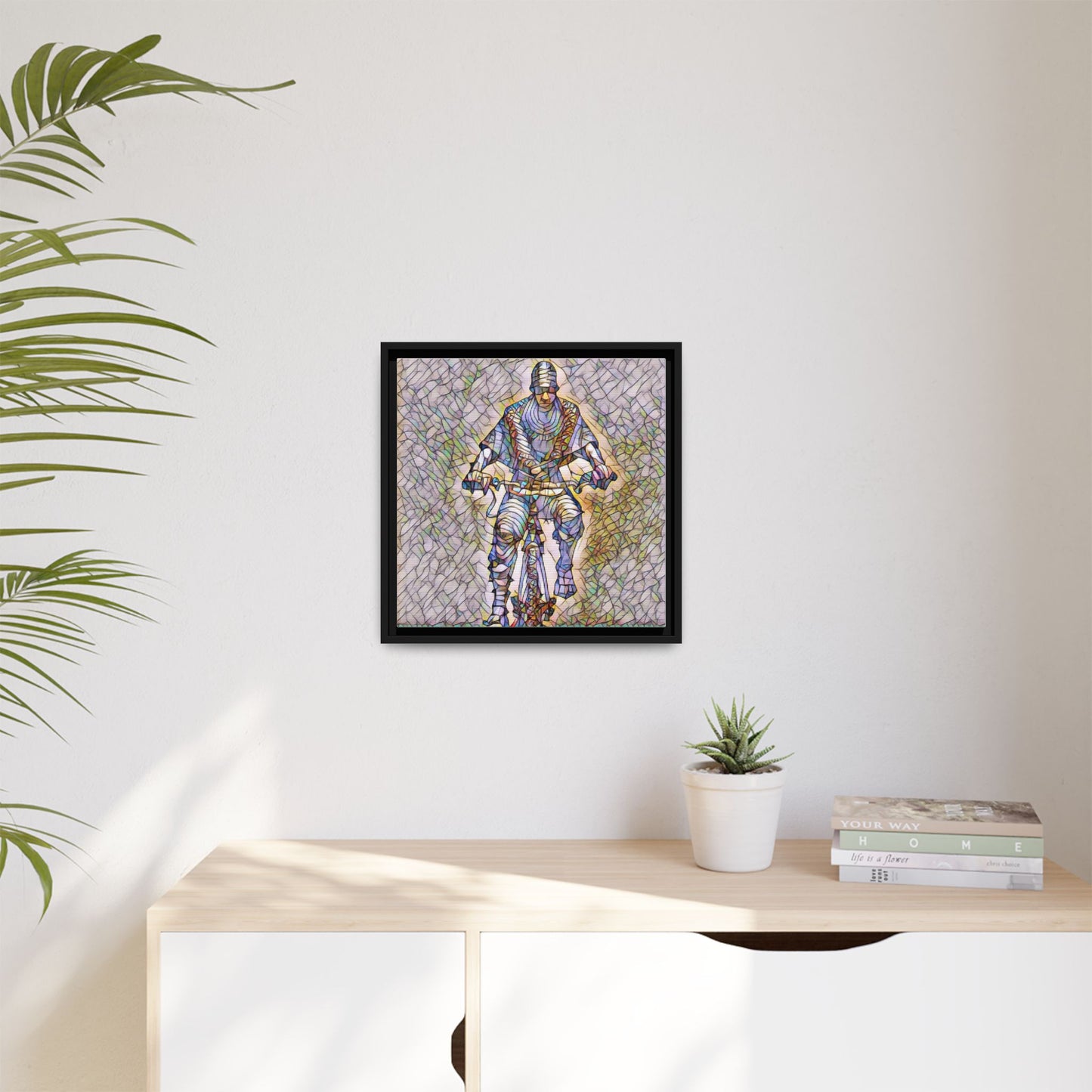 Framed Matte Canvas Art - Stylized Cyclist Illustration