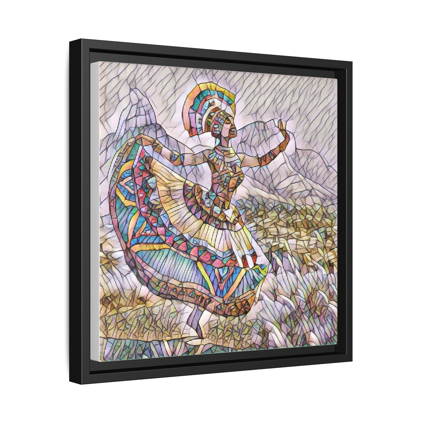 Ballerina Mosaic Framed Canvas Print — Colorful Ethnic Dance Wall Art