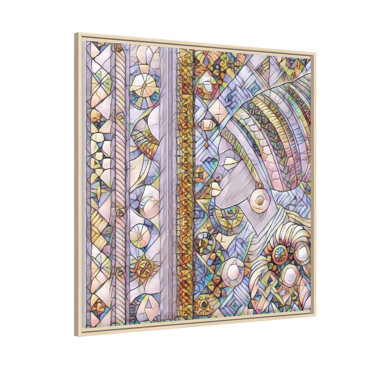 Afrocentric Stained-Glass Portrait Matte Framed Canvas
