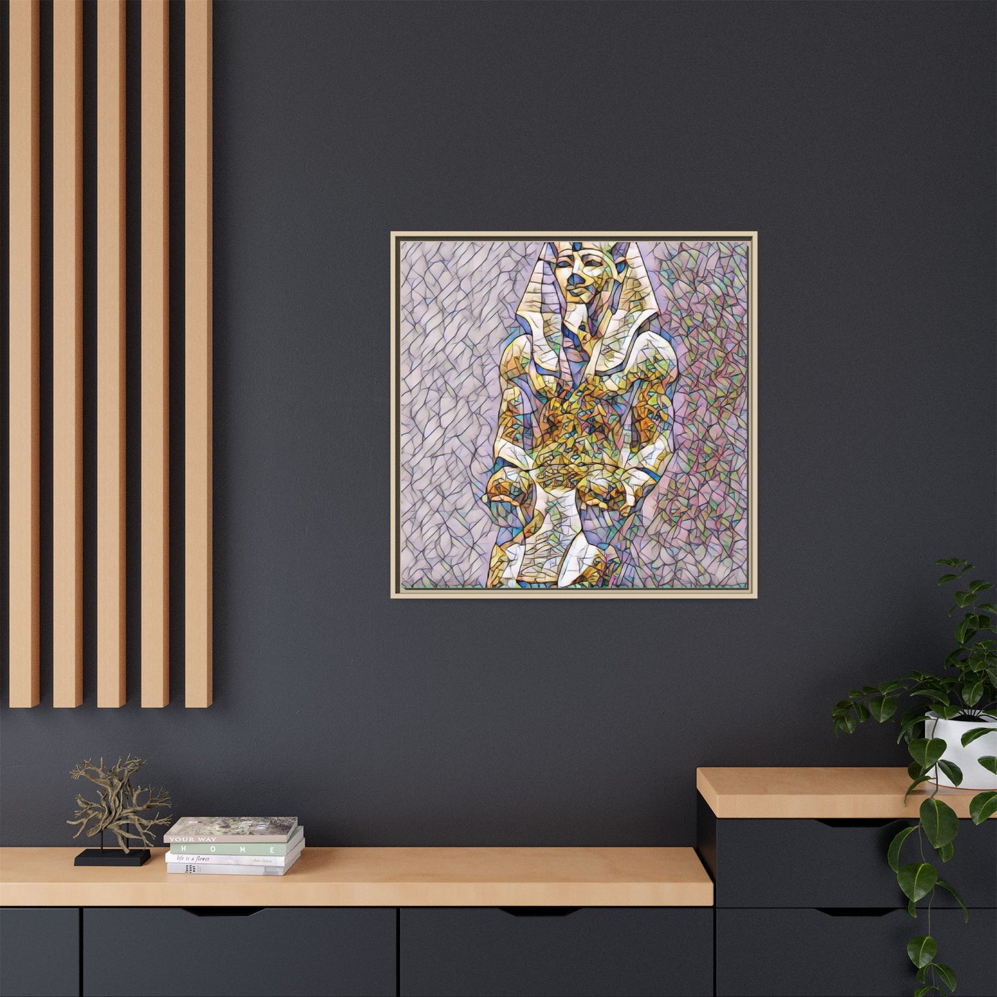 Framed Abstract Pharaoh Matte Canvas Wall Art — Multicolor Egyptian Statue Print