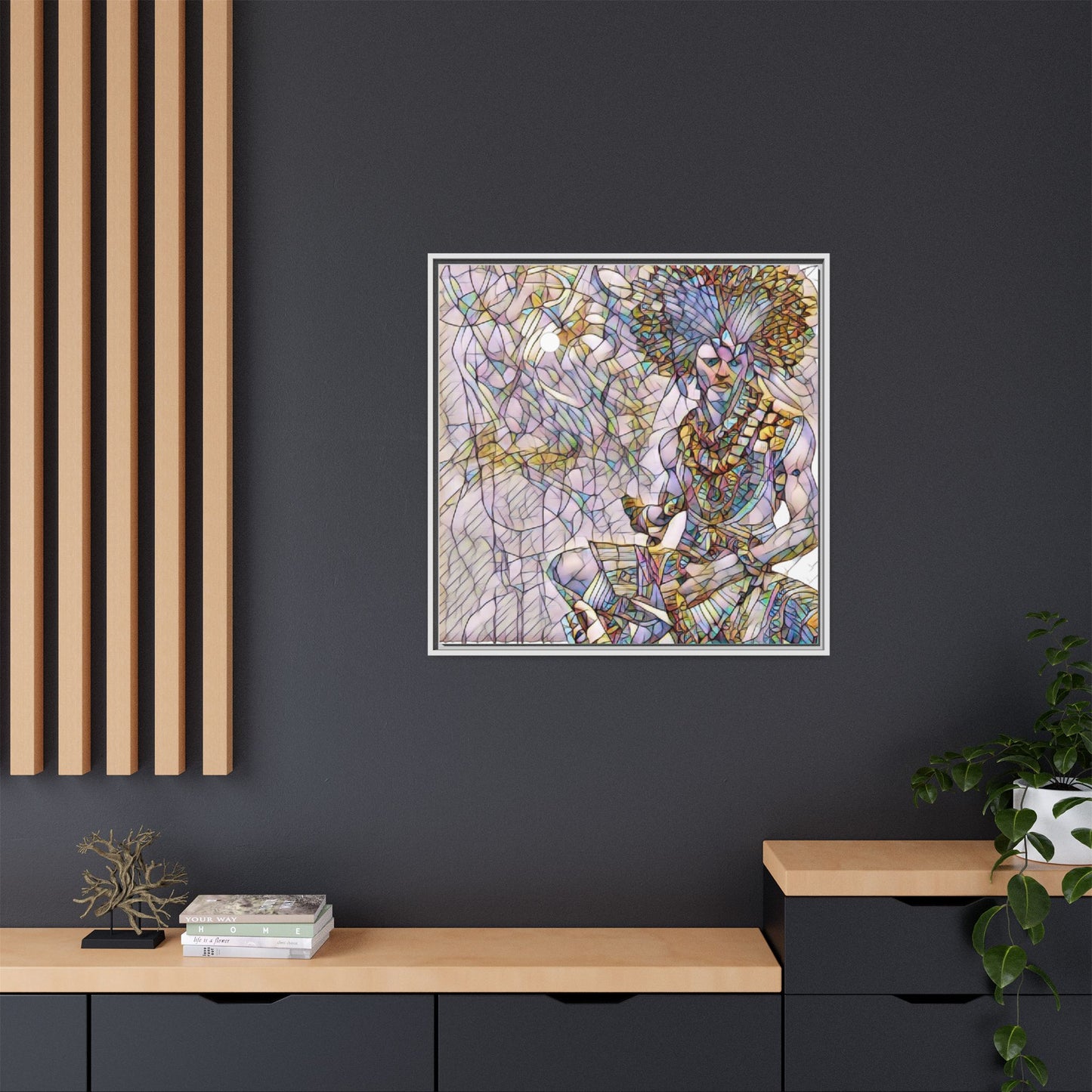 Framed Matte Canvas Art — Colorful Tribal Warrior Illustration