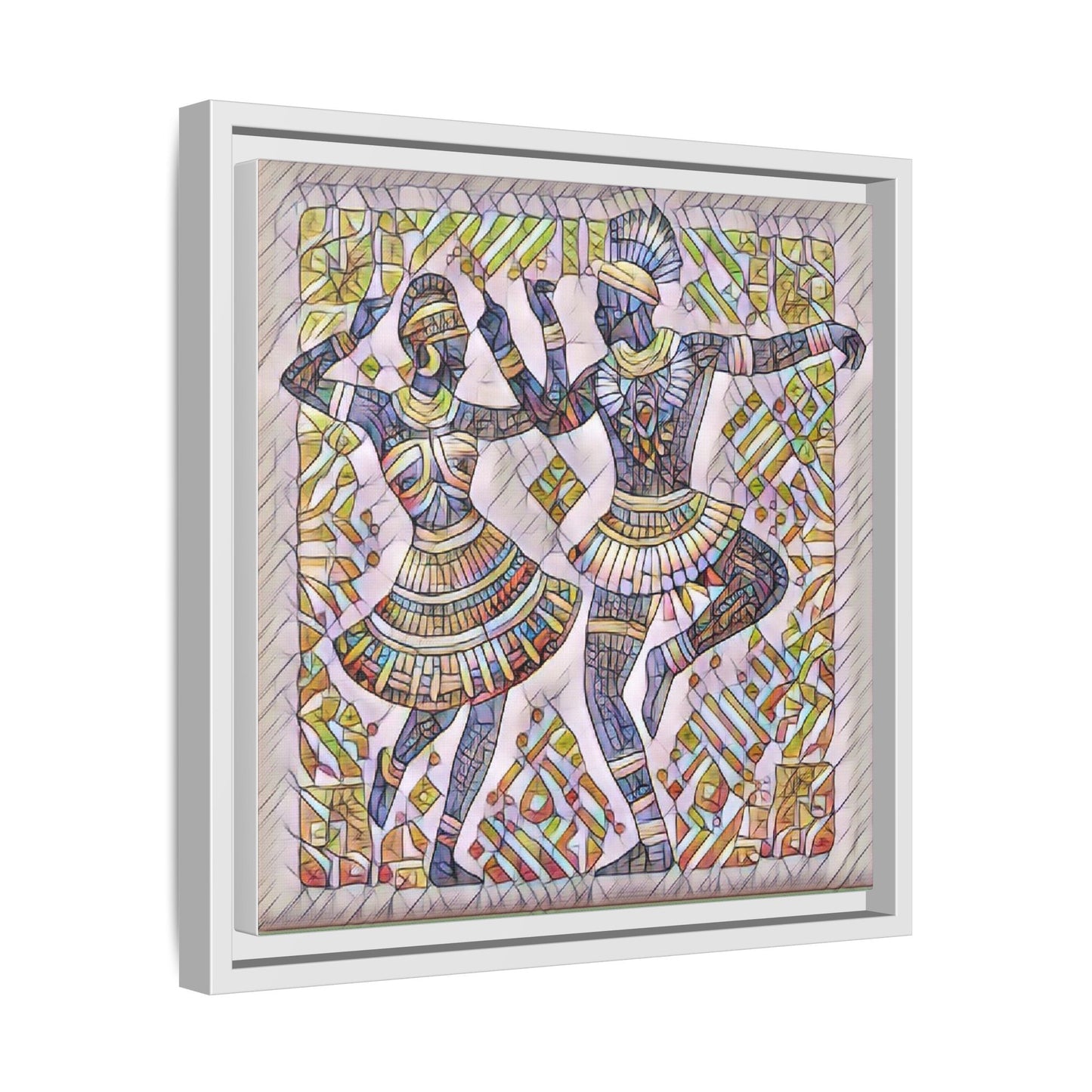 Framed Matte Canvas Print — Colorful Tribal Dancers Wall Art