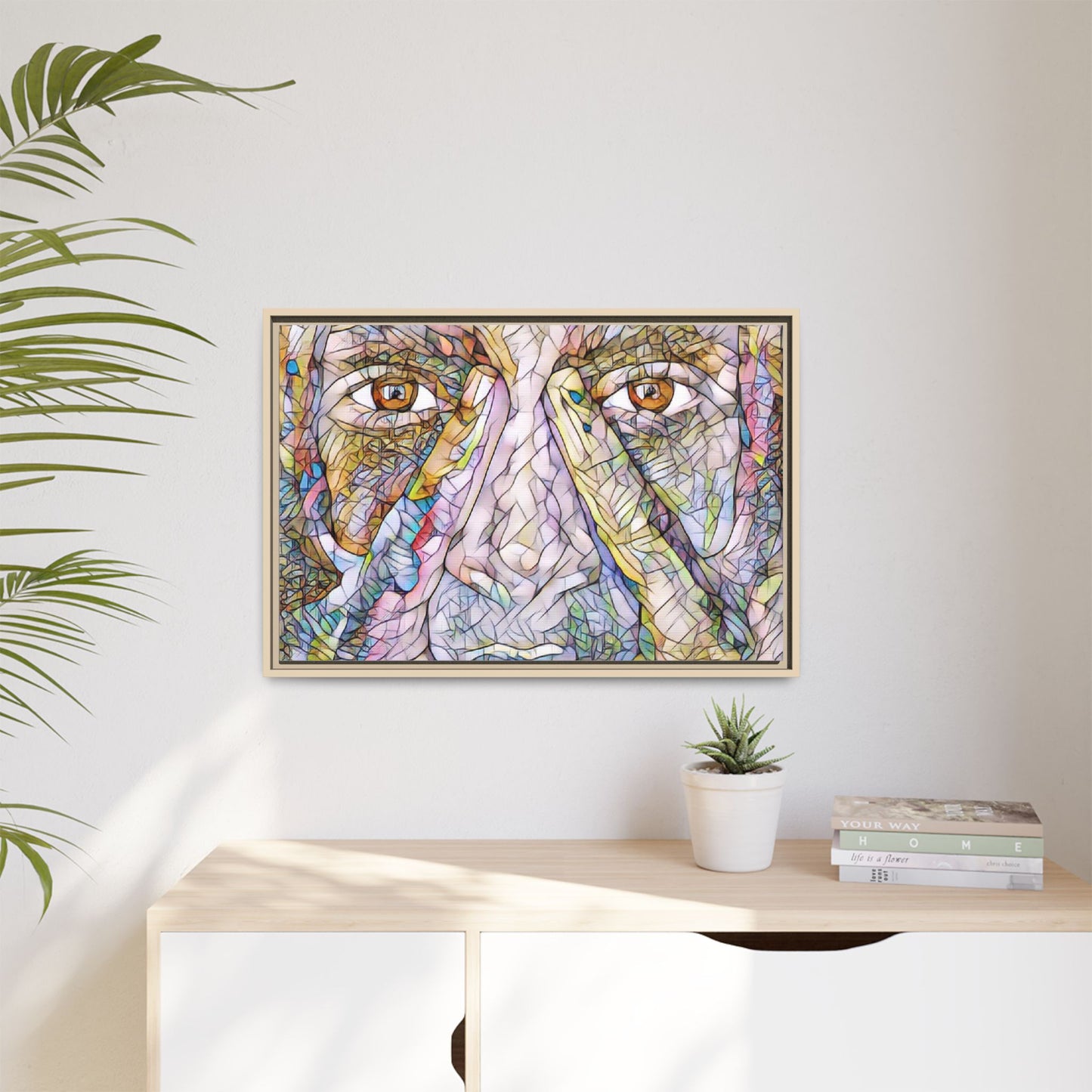 Abstract Stained-Glass Face Matte Canvas Framed Wall Art