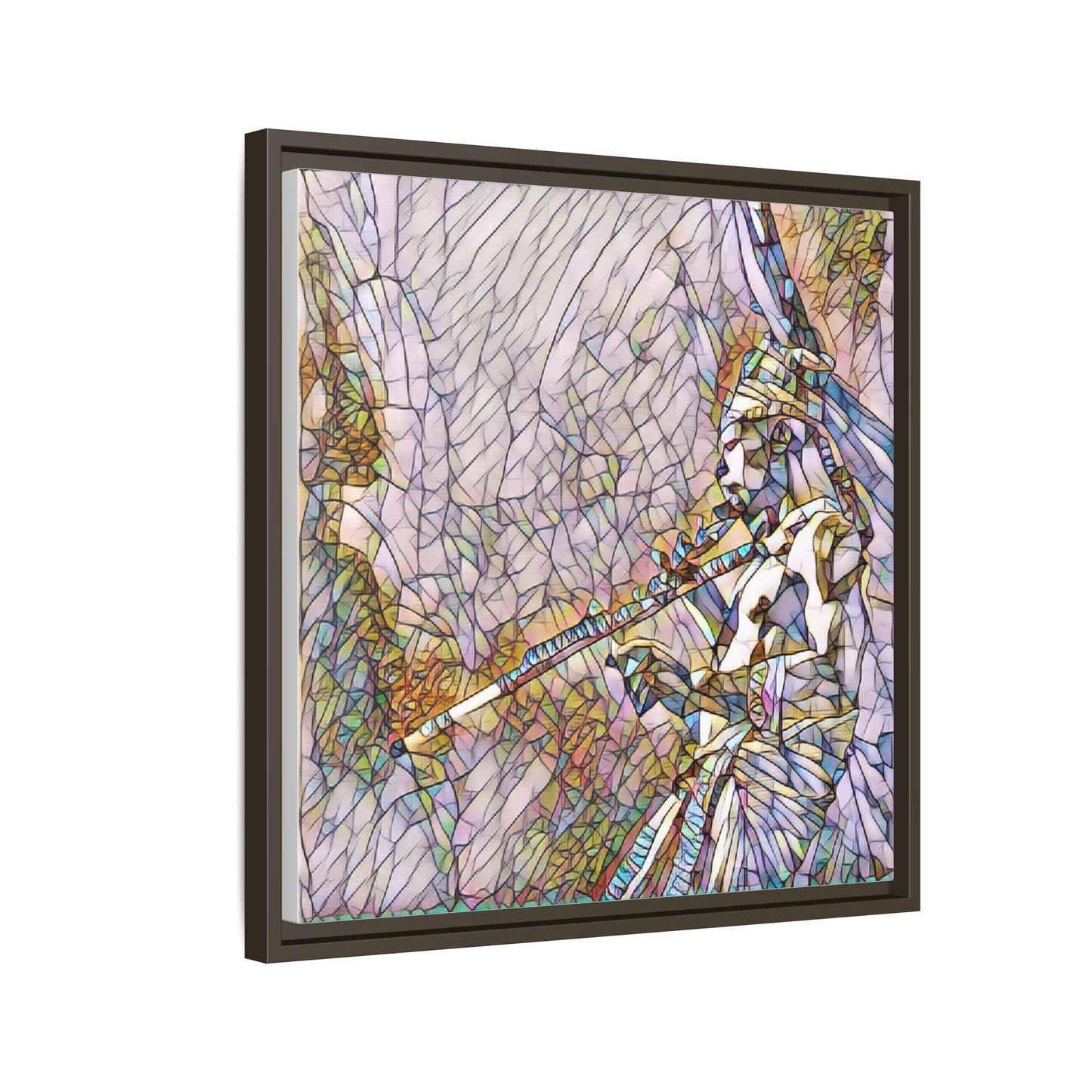 Abstract Tribal Flutist Matte Canvas Framed Wall Art
