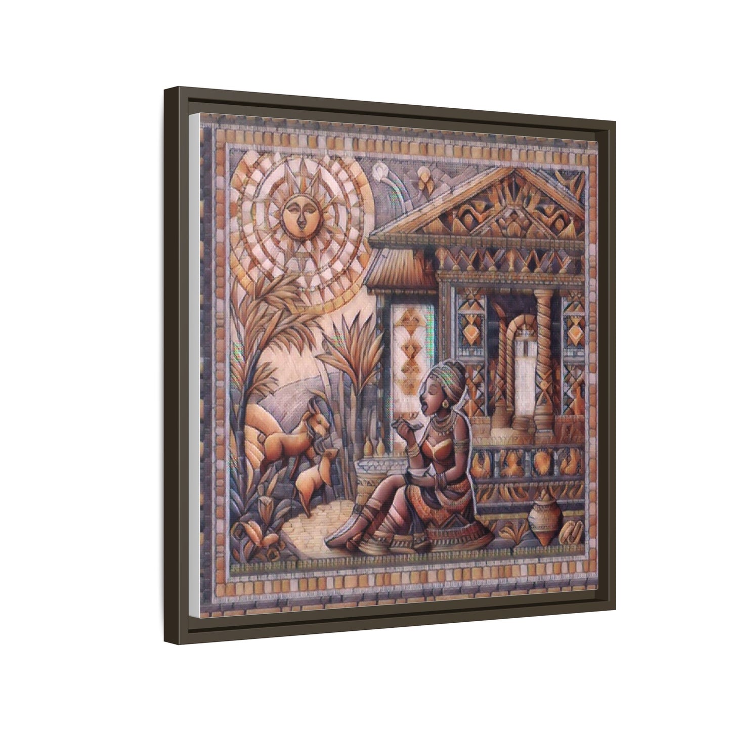 Egyptian Goddess Mosaic Framed Canvas Art — Colorful Ancient Ritual Wall Decor
