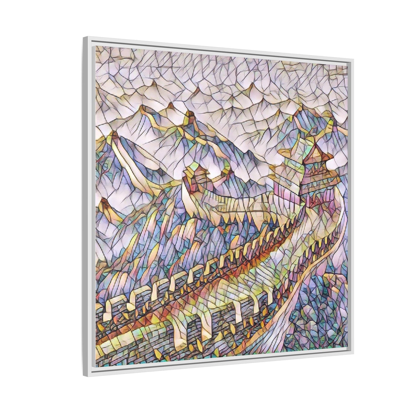Stained-Glass Great Wall Matte Framed Canvas Print