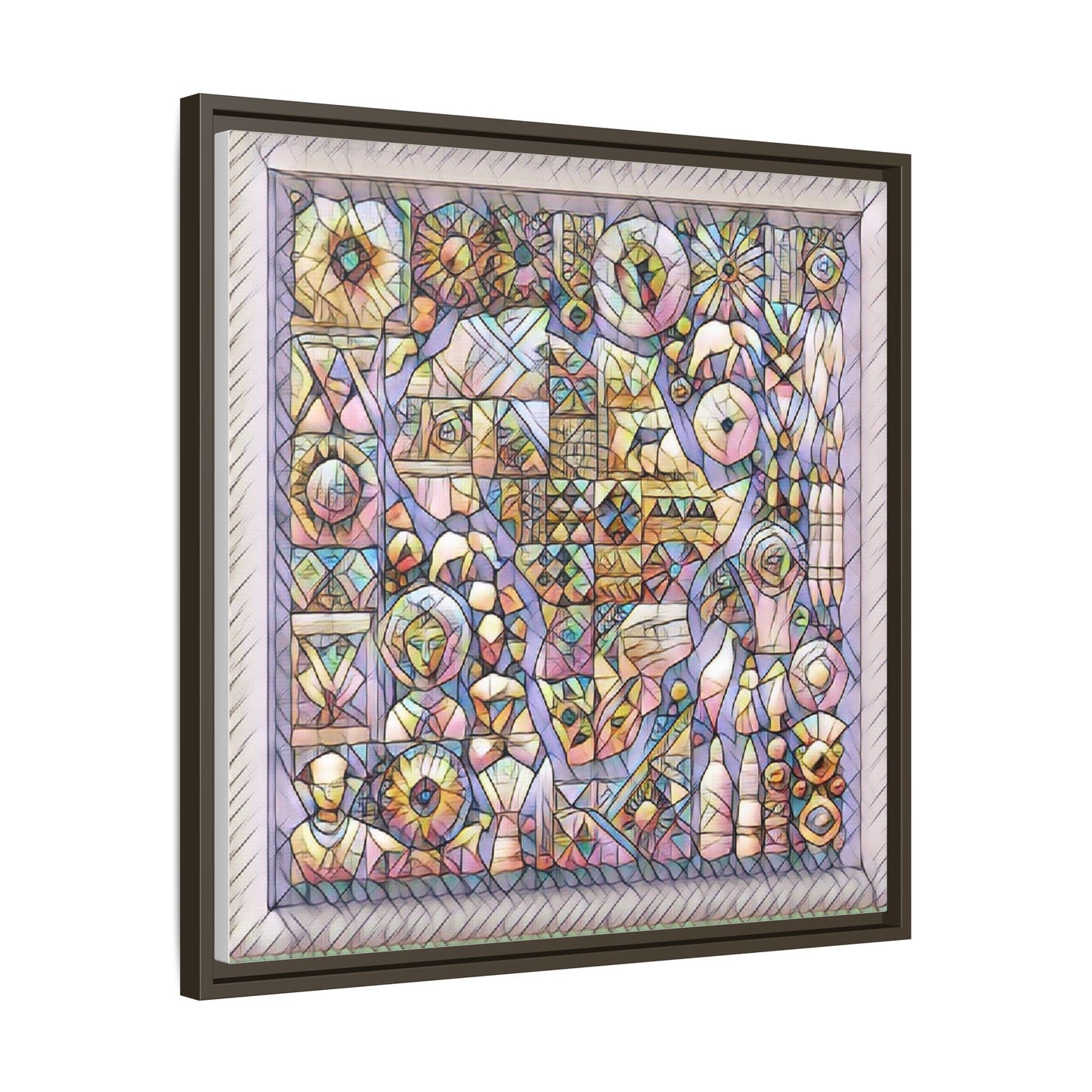Framed Abstract Mosaic Matte Canvas Art — Pastel Geometric Wall Decor