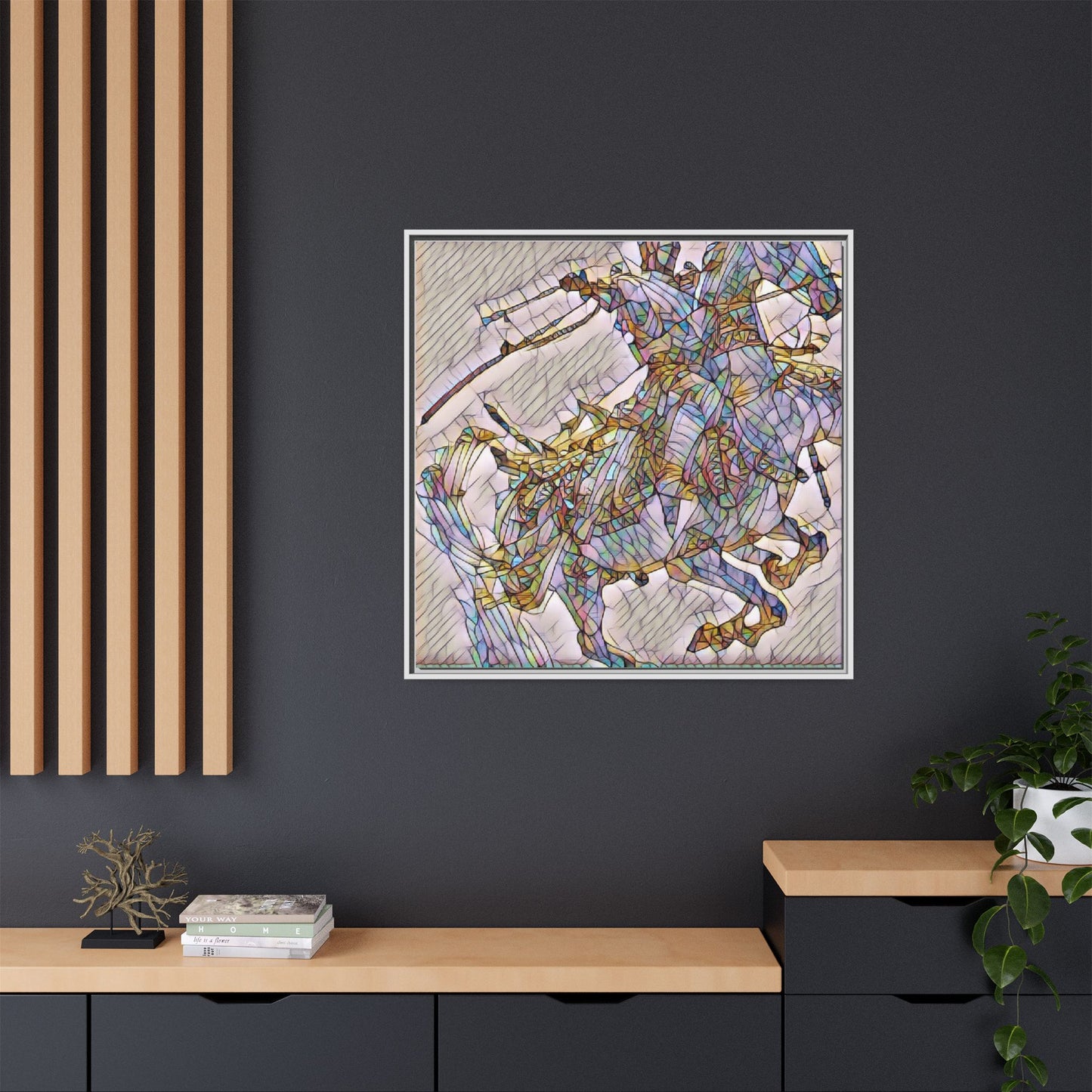 Framed Abstract Stained-Glass Horse Canvas
