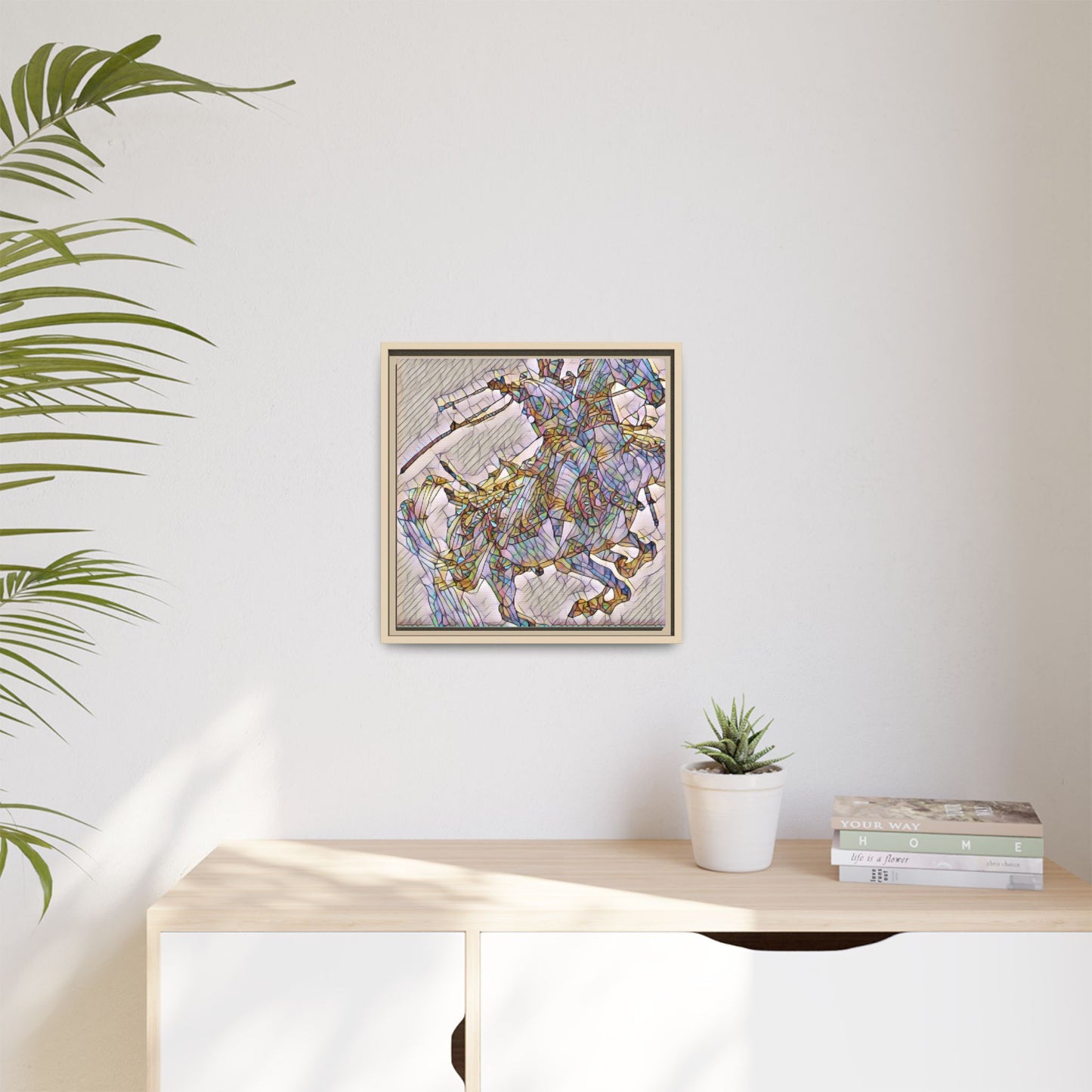 Framed Abstract Stained-Glass Horse Canvas