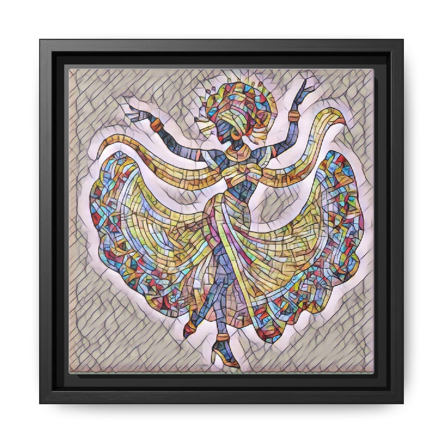 Colorful Mosaic Dancer Framed Canvas Art
