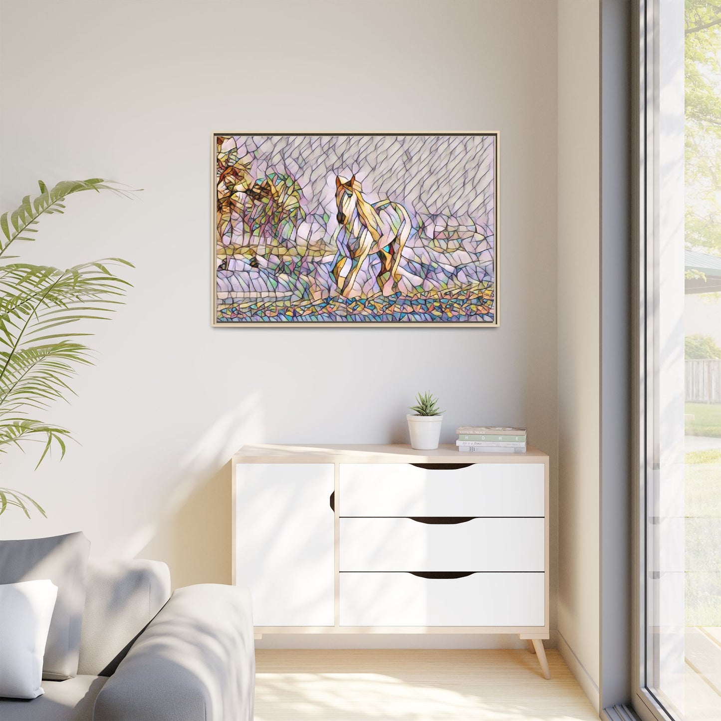 Abstract Stained-Glass Horse Matte Canvas Framed Wall Art