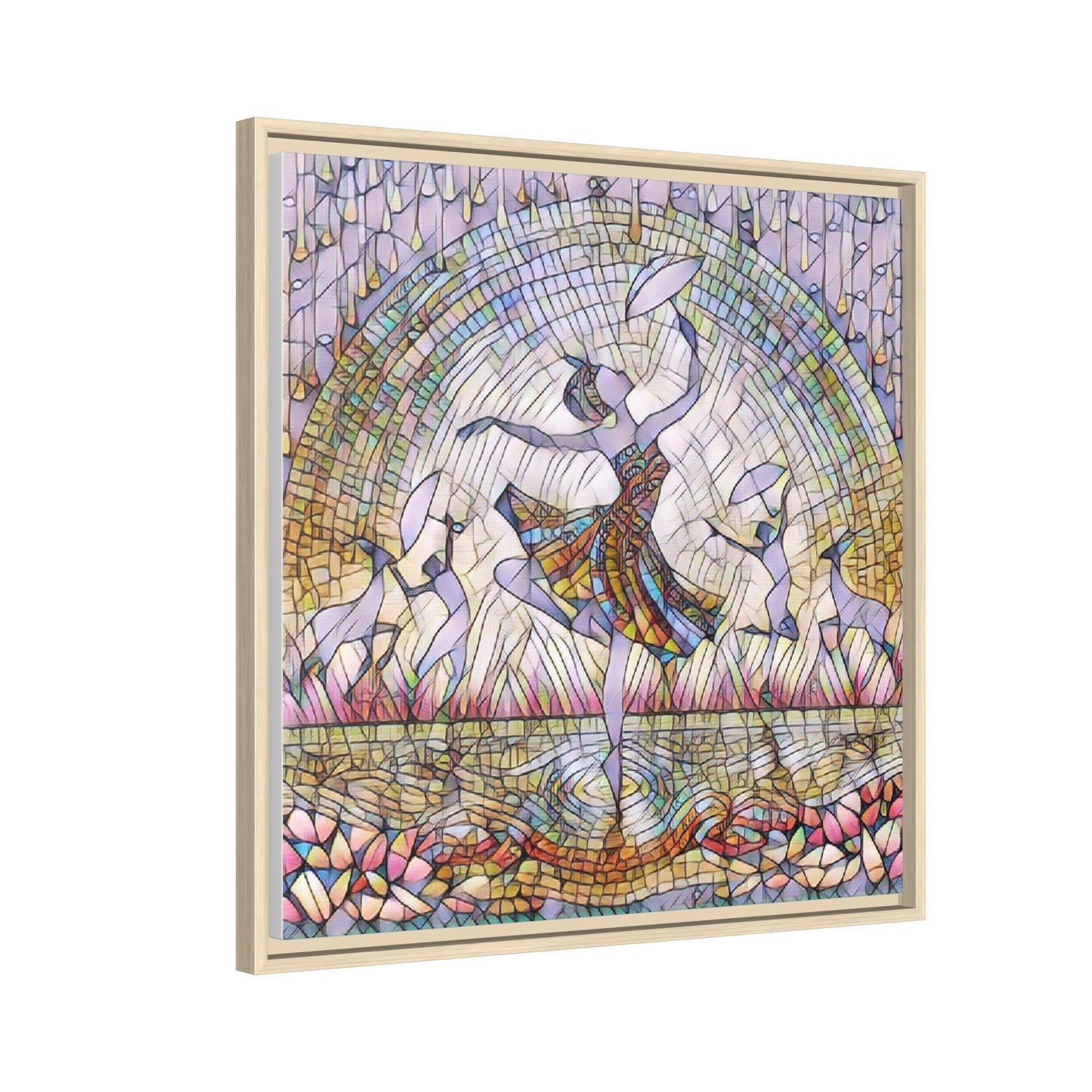 Stained Glass Ballerina Framed Canvas Art — Dancer Mosaic Wall Decor