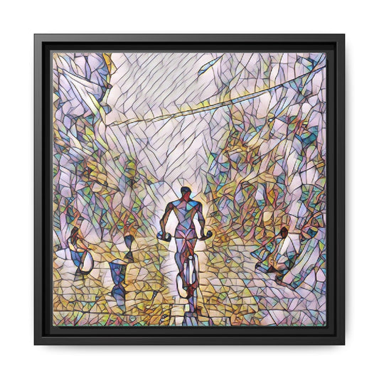 Cyclist Stained-Glass Matte Canvas Framed Wall Art