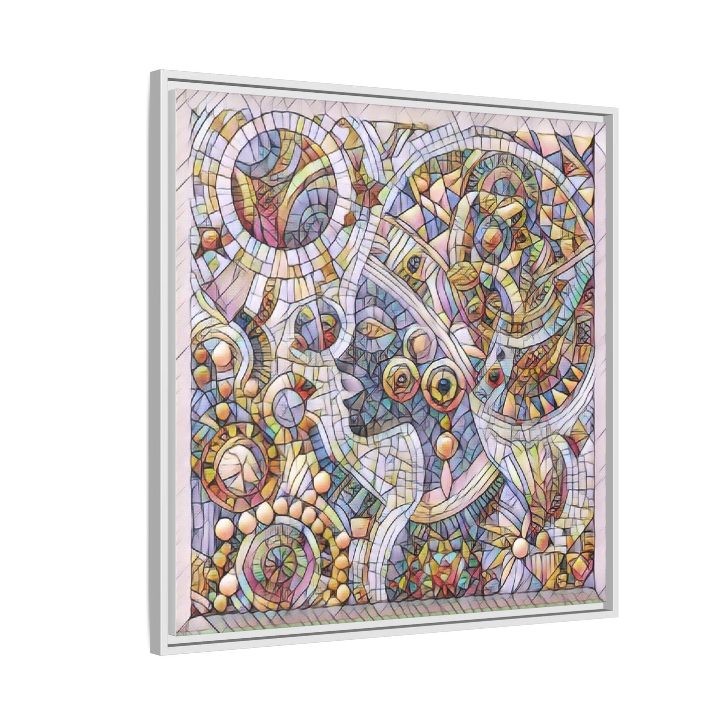 Abstract Mosaic Framed Canvas Art — Multicolor Geometric Wall Decor