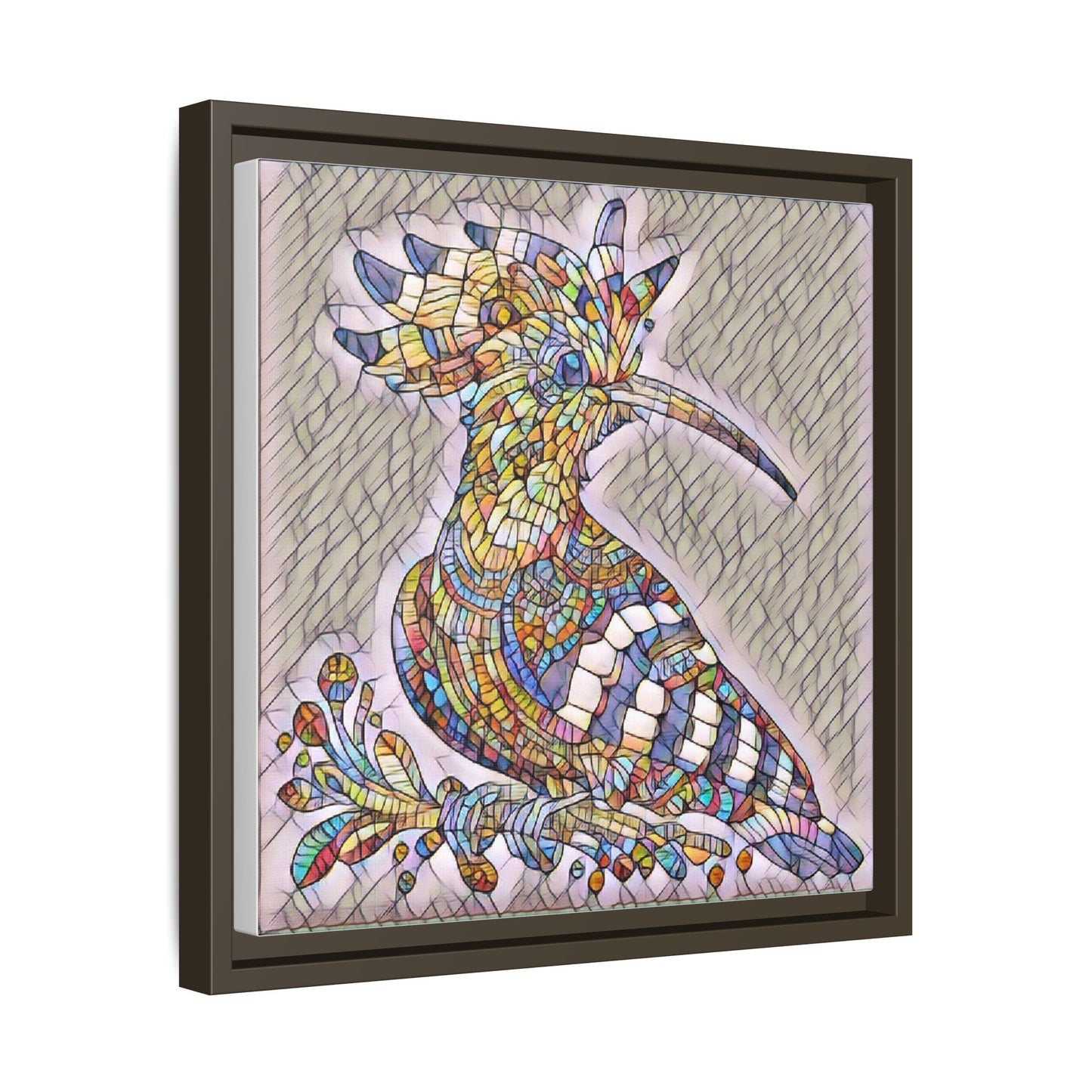 Colorful Mosaic Bird Matte Framed Canvas Wall Art