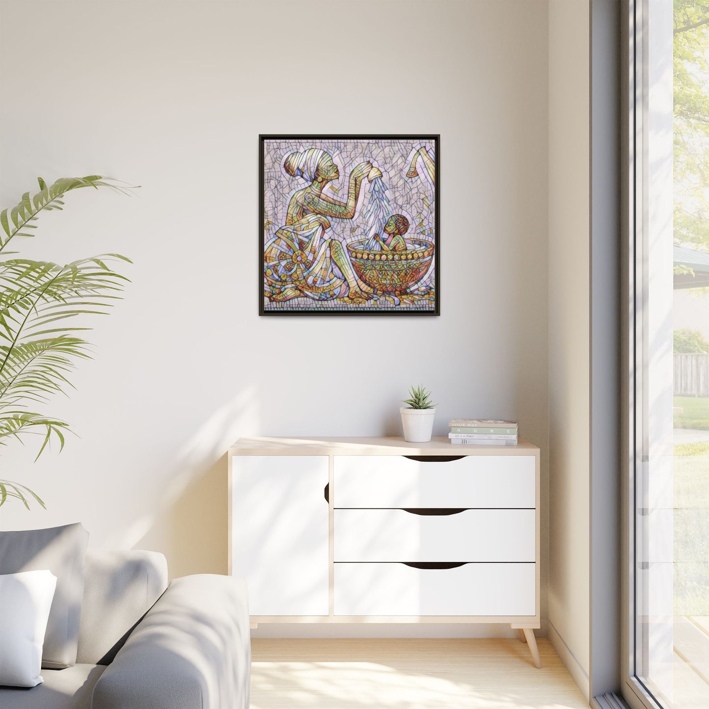 African Mother and Child Mosaic Matte Canvas (Framed)