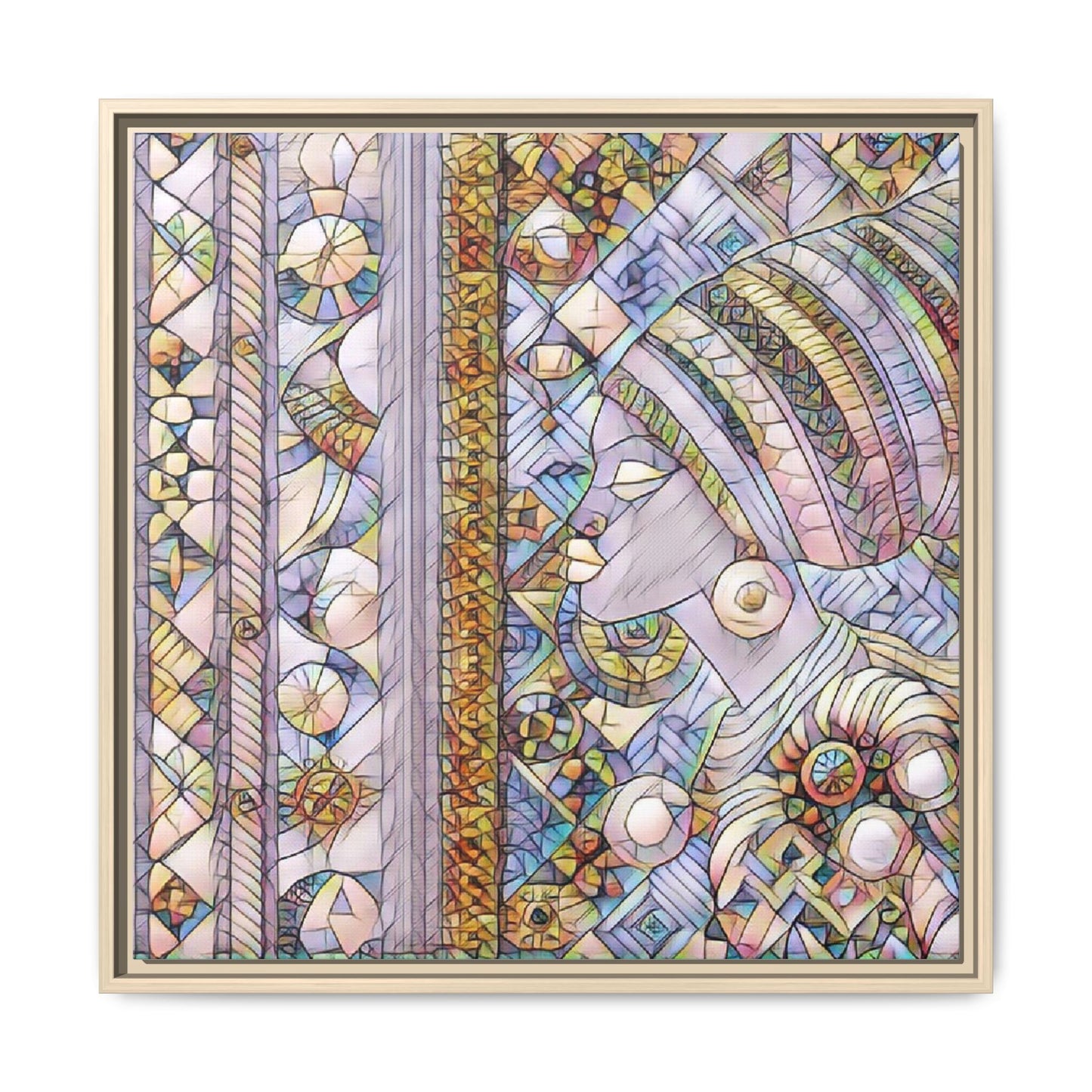 Afrocentric Stained-Glass Portrait Matte Framed Canvas