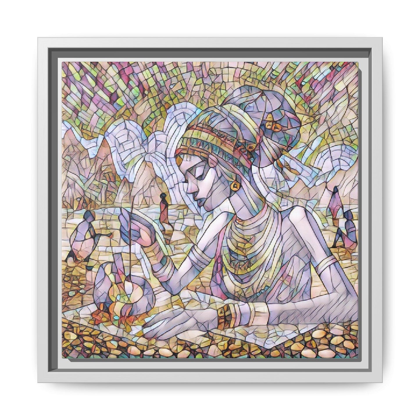 Framed Matte Canvas Art — Mosaic-Inspired Egyptian Woman Illustration