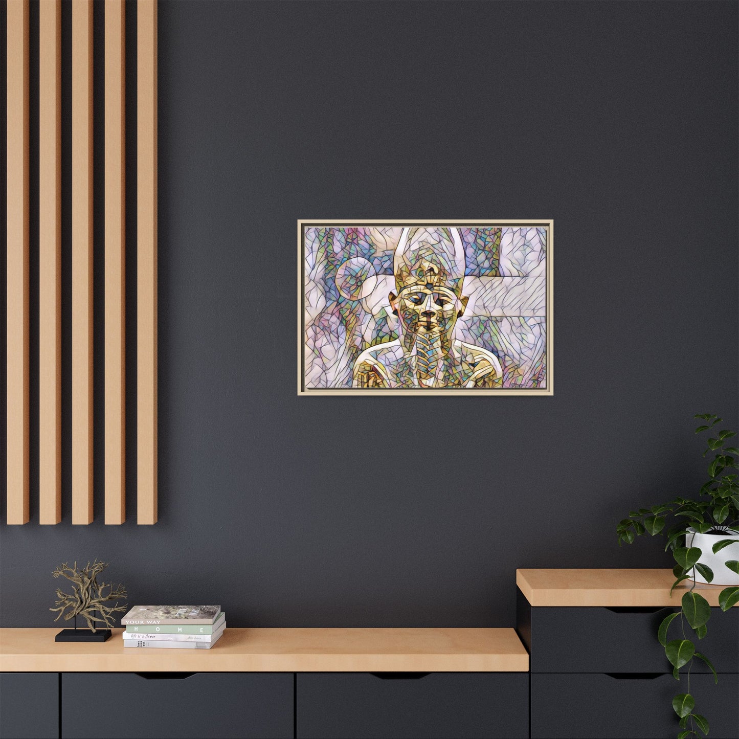 Egyptian Pharaoh Stained-Glass Style Matte Canvas Print, Framed