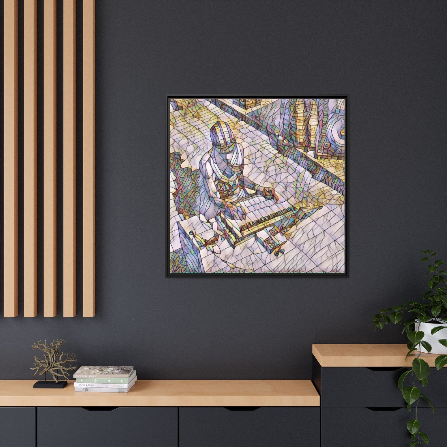 Abstract DJ Skateboarder Matte Framed Canvas – Colorful Urban Music Art Print