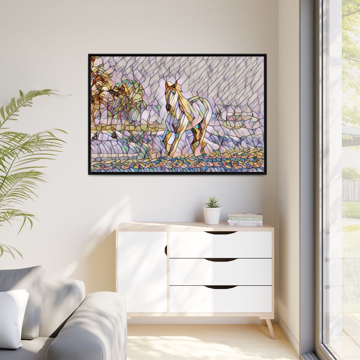 Abstract Stained-Glass Horse Matte Canvas Framed Wall Art