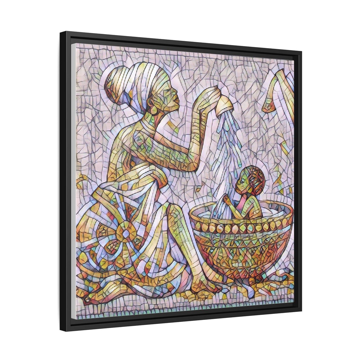 African Mother and Child Mosaic Matte Canvas (Framed)