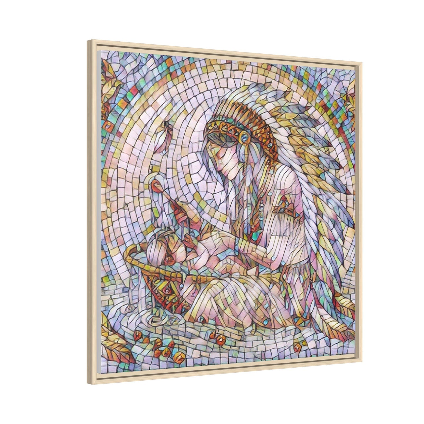 Framed Mosaic Native Mother & Child Matte Canvas Art