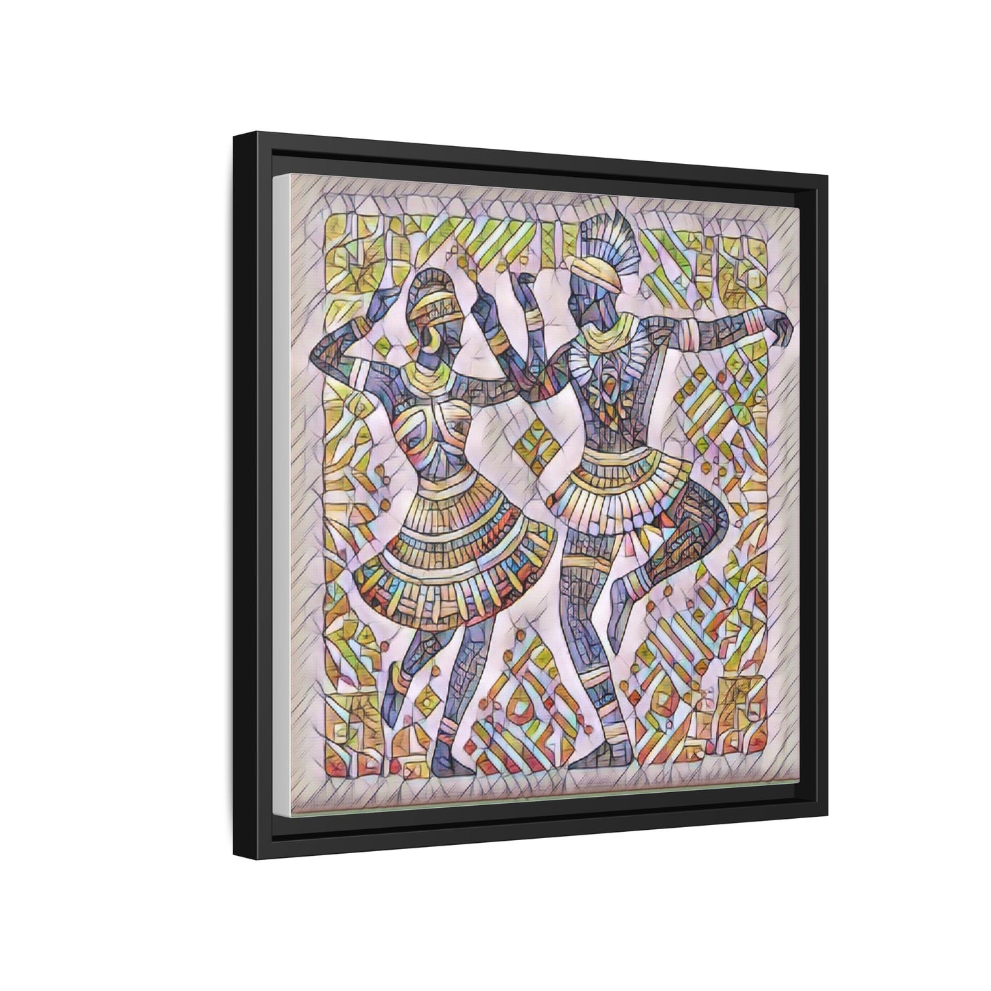 Framed Matte Canvas Print — Colorful Tribal Dancers Wall Art