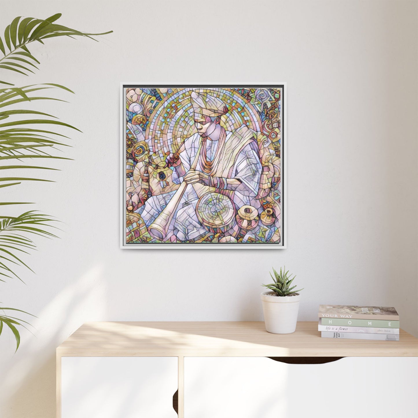 Framed Matte Canvas Print — African Drummer Mosaic Art