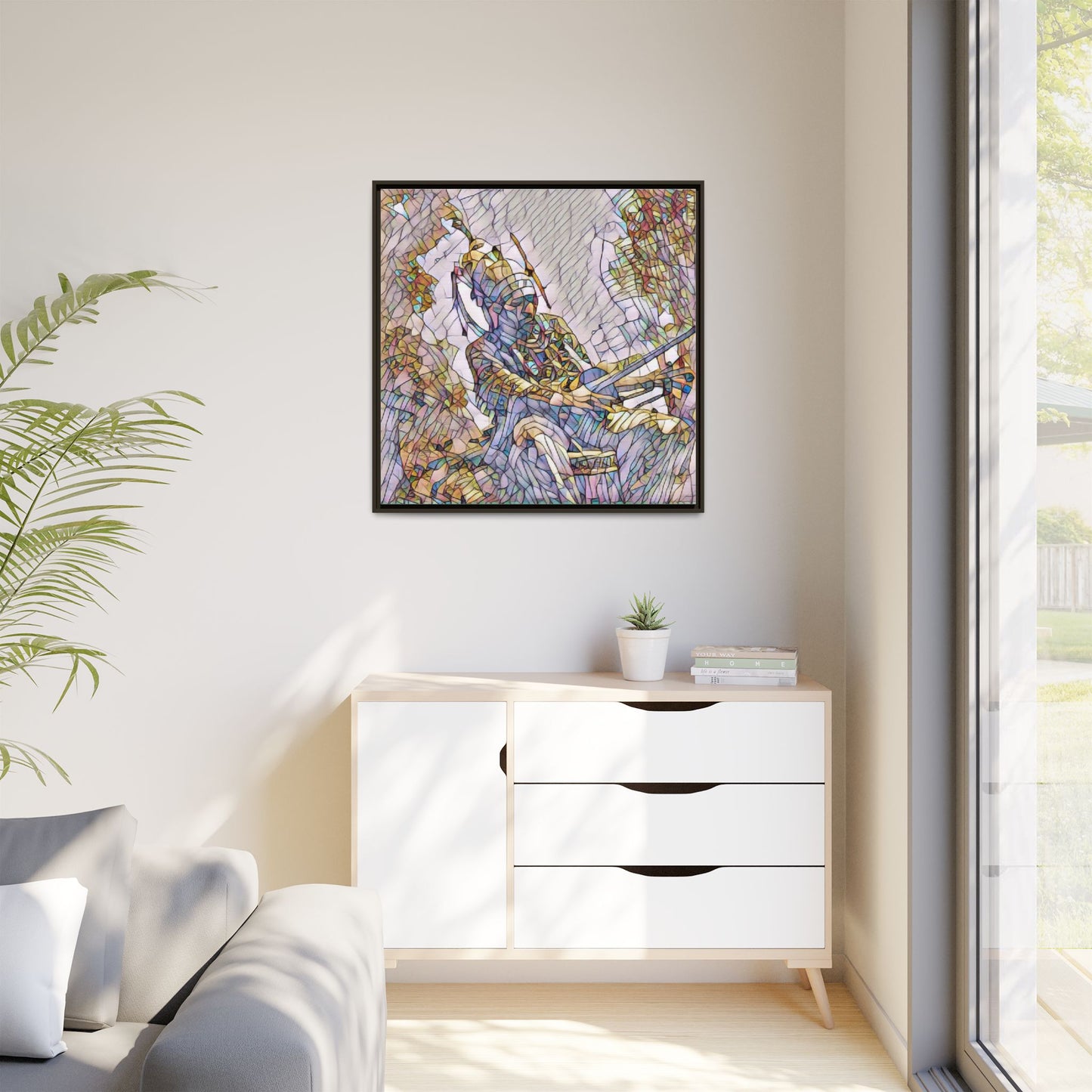 Framed Archery Canvas Print — Stained-Glass Archer Wall Art