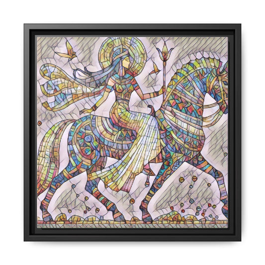Stained Glass Style Horse & Rider Framed Canvas