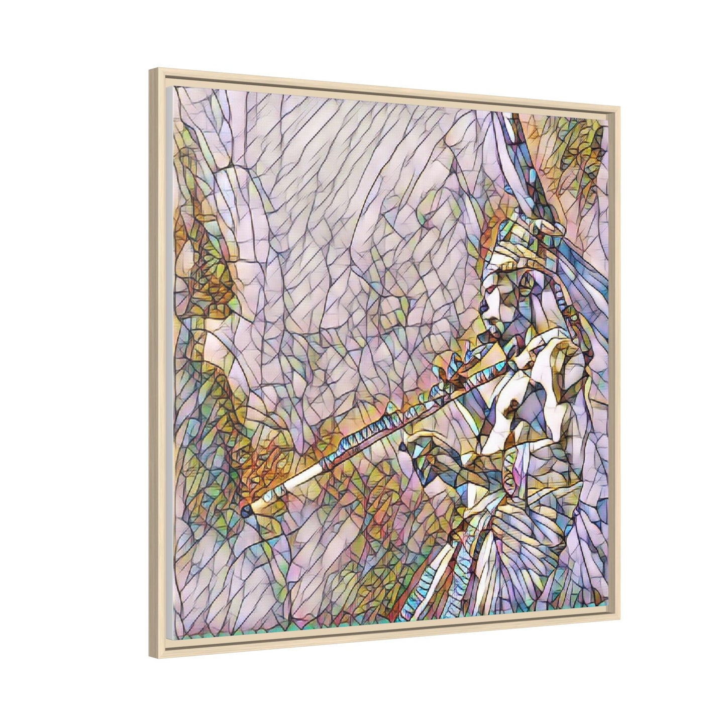 Abstract Tribal Flutist Matte Canvas Framed Wall Art