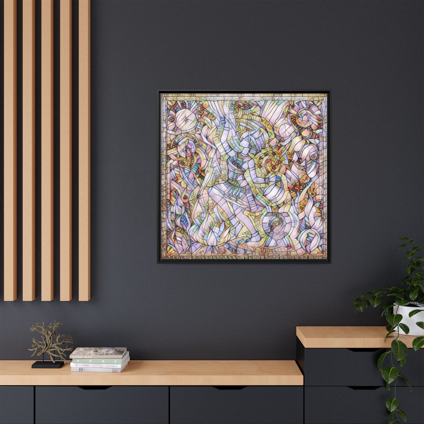 Abstract Stained Glass Dance Matte Framed Canvas