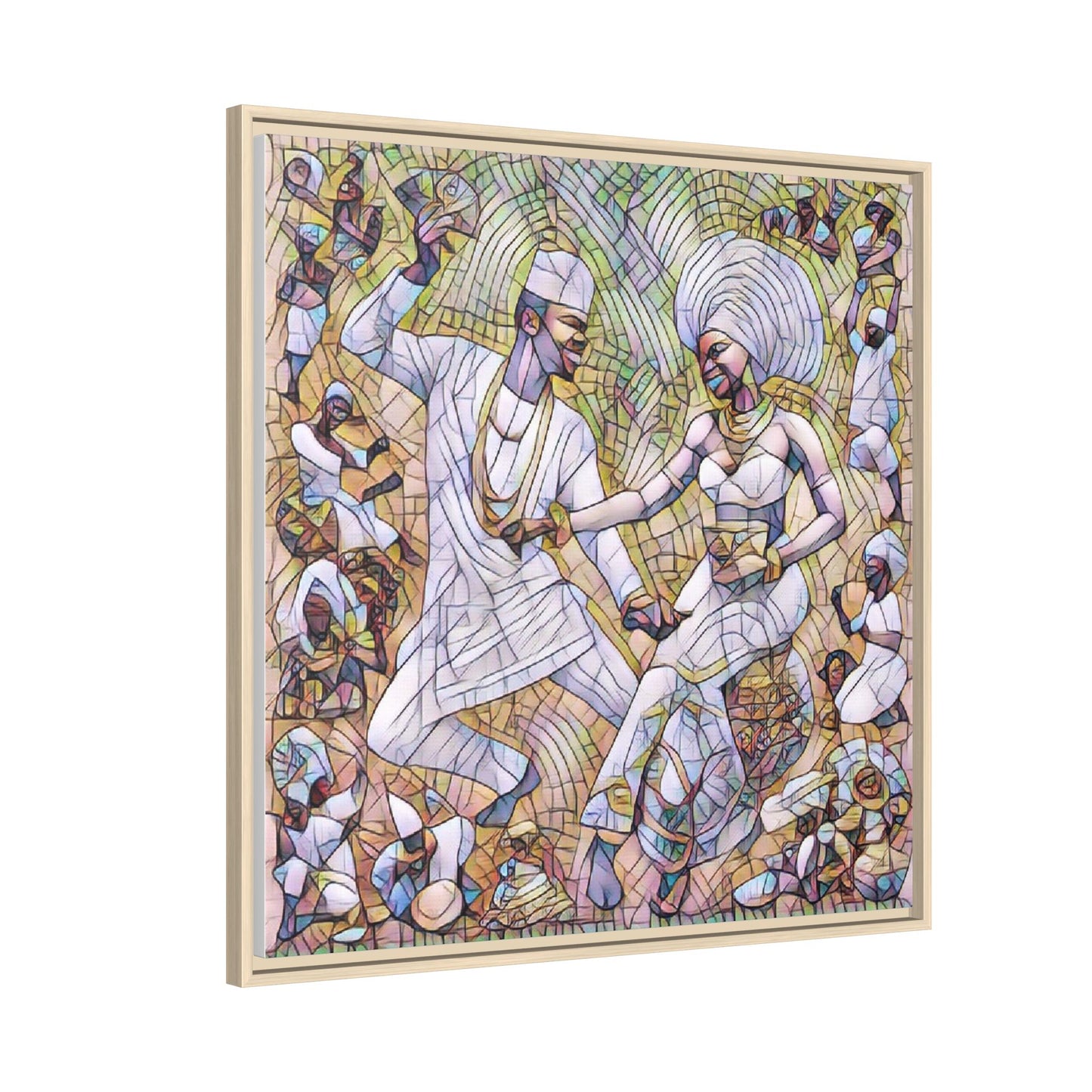 Afrobeat Celebration Matte Framed Canvas — Vibrant Dancers Wall Art