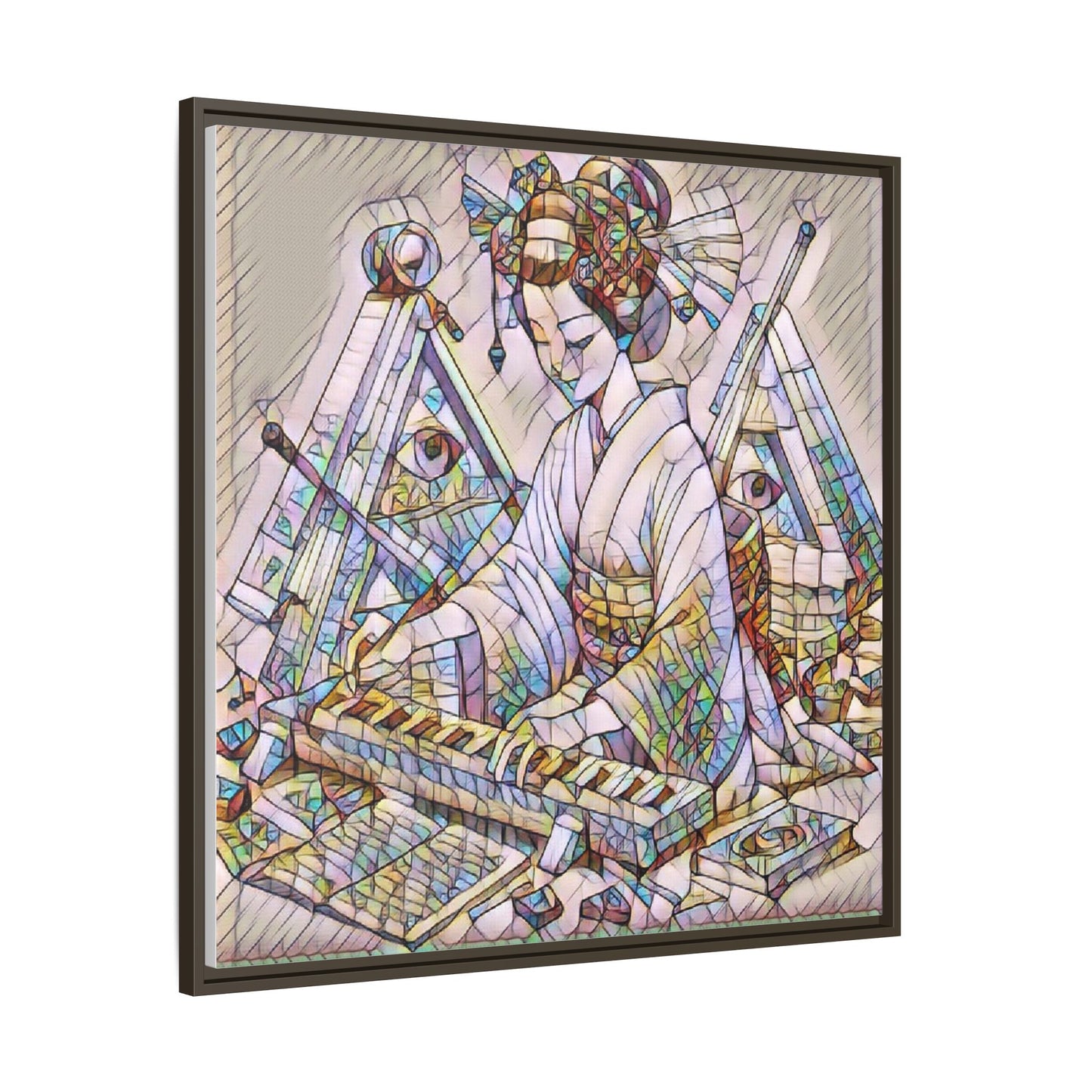 Framed Matte Canvas: Stained-Glass Geisha Wall Art