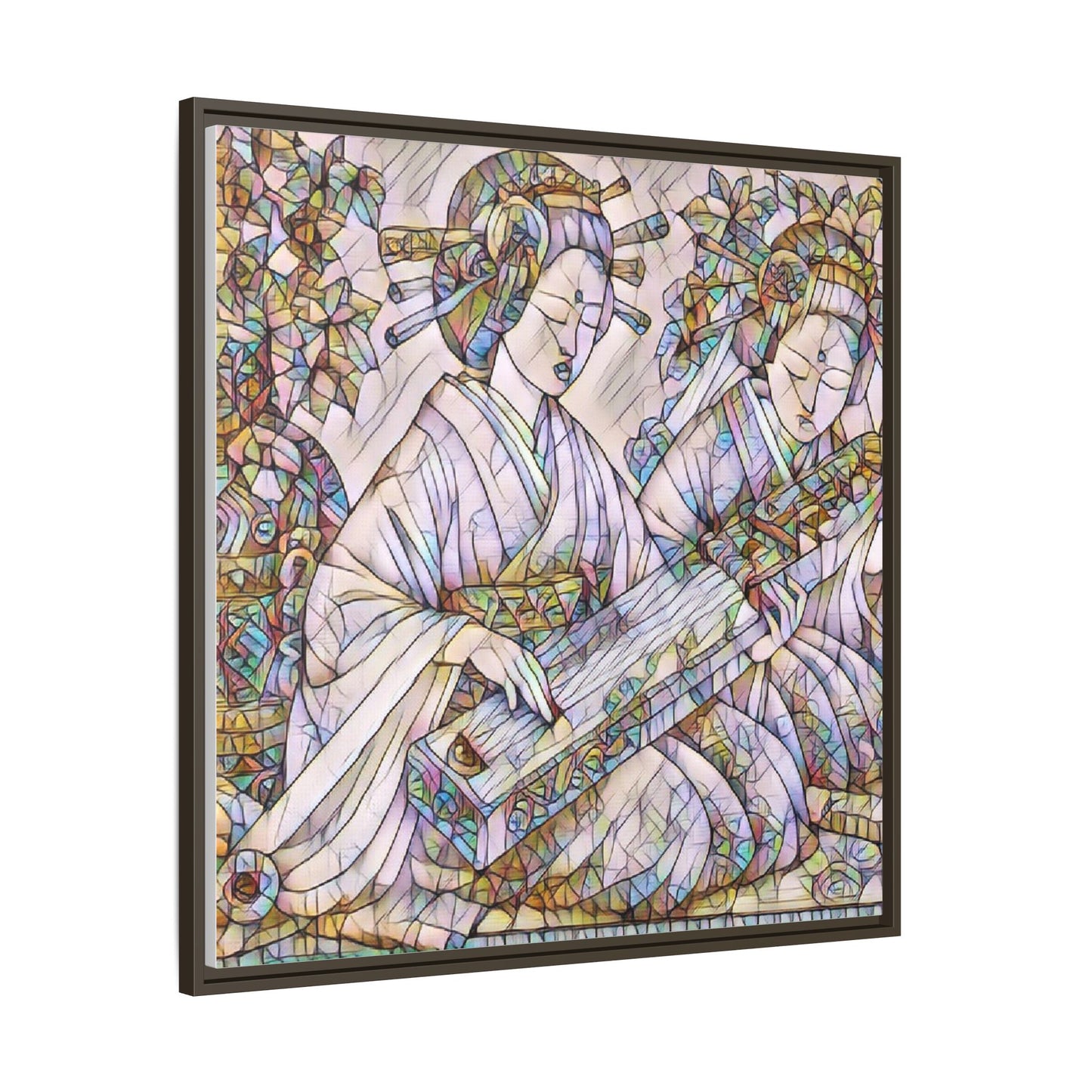 Framed Matte Canvas Print — Stained-Glass Geisha Duo