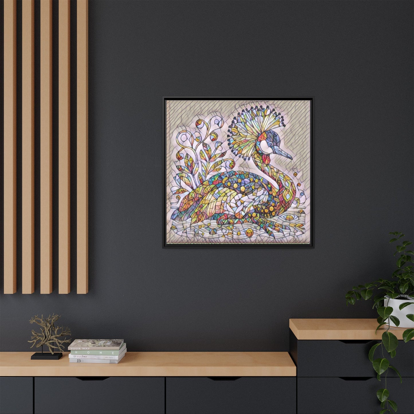 Colorful Peacock Mosaic Framed Canvas Art