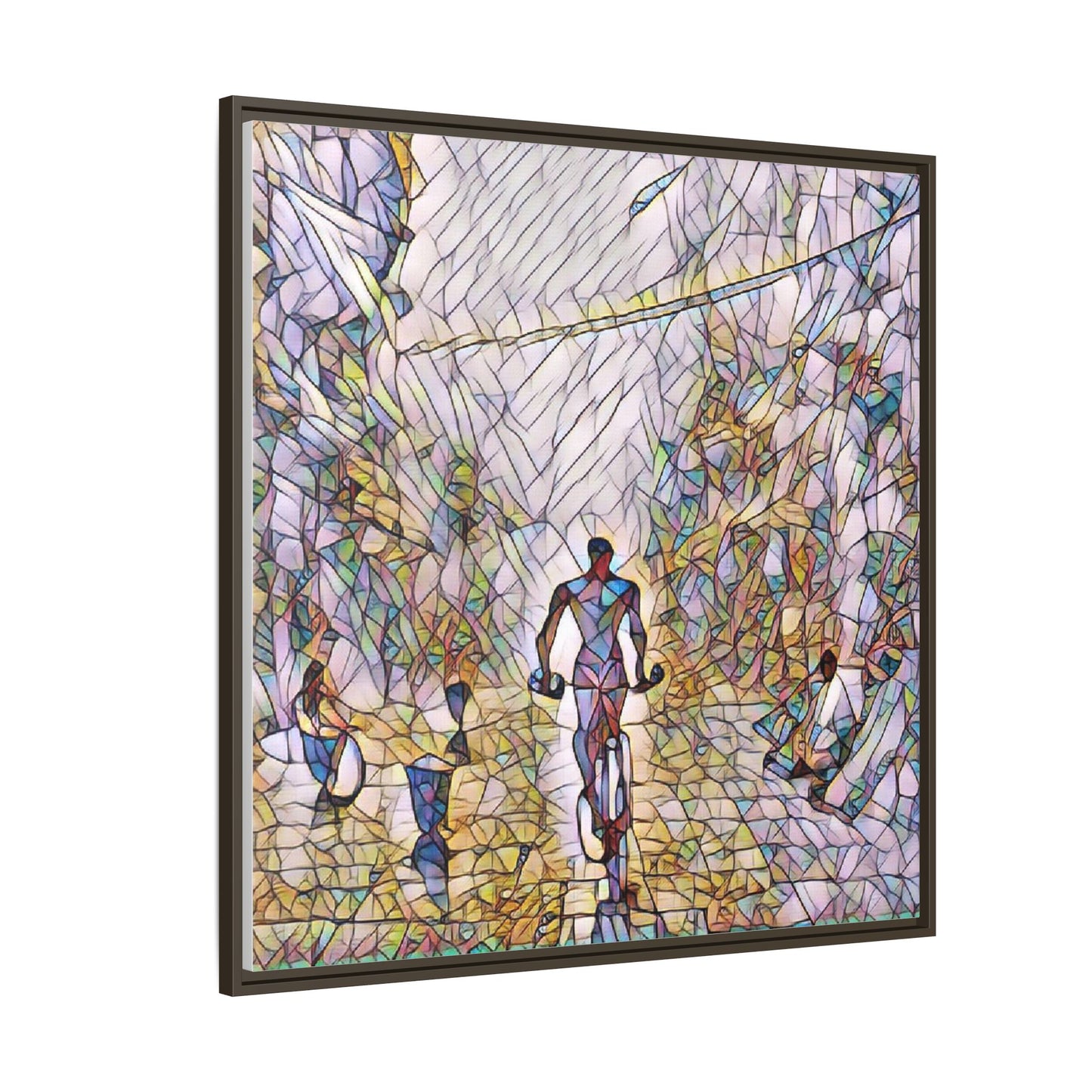 Cyclist Stained-Glass Matte Canvas Framed Wall Art
