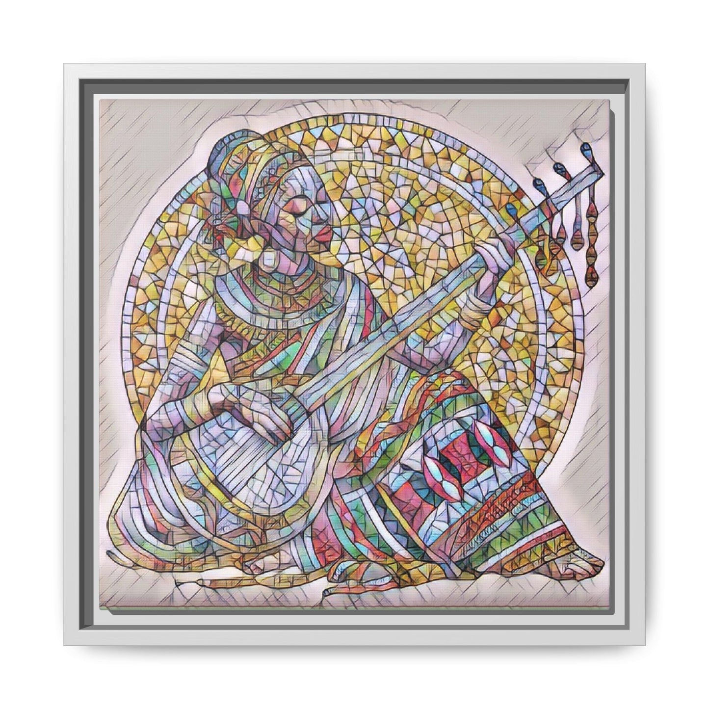 Framed Canvas Art - Colorful Mosaic Musician Wall Decor