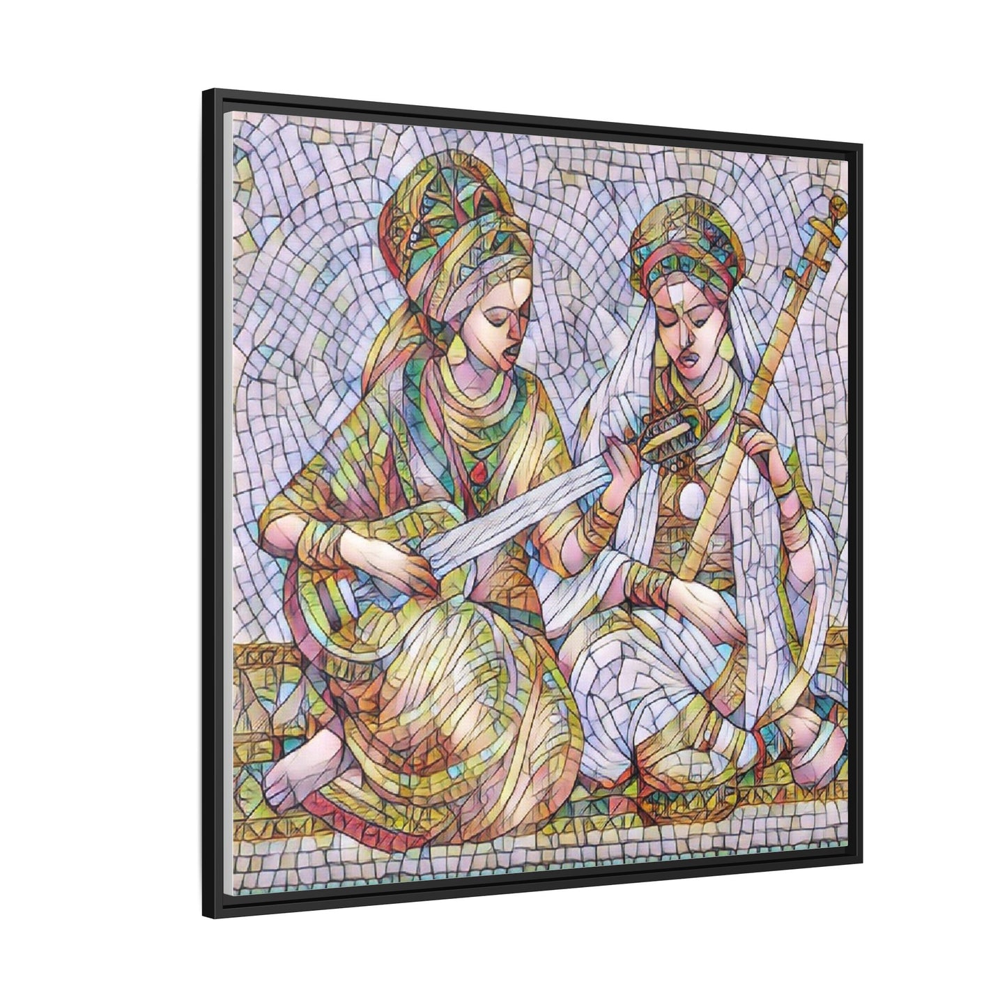 Framed Mosaic Art Print — Two Women Playing Lutes (Matte Canvas)