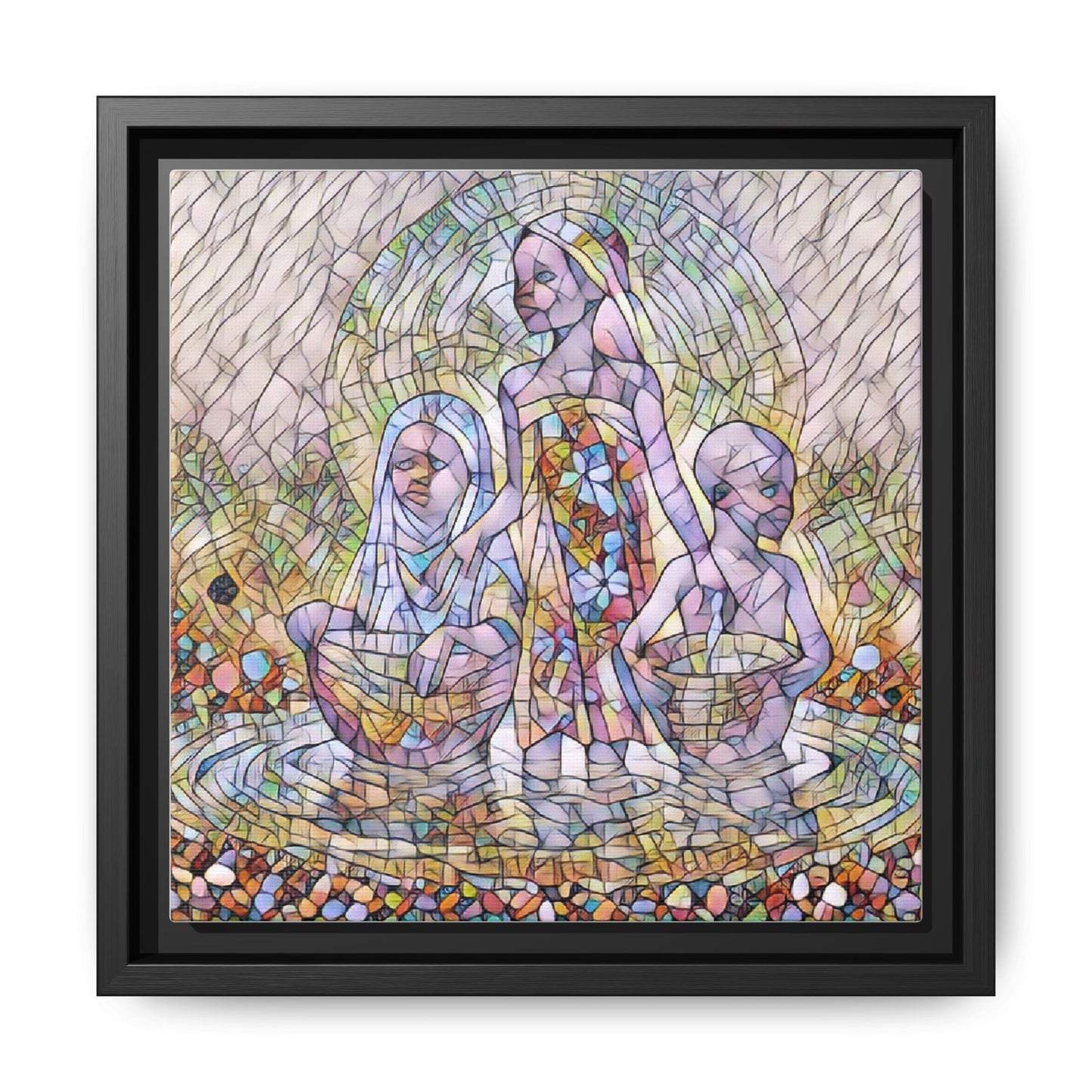 Framed Matte Canvas Art — Stained Glass Trio Women Illustration