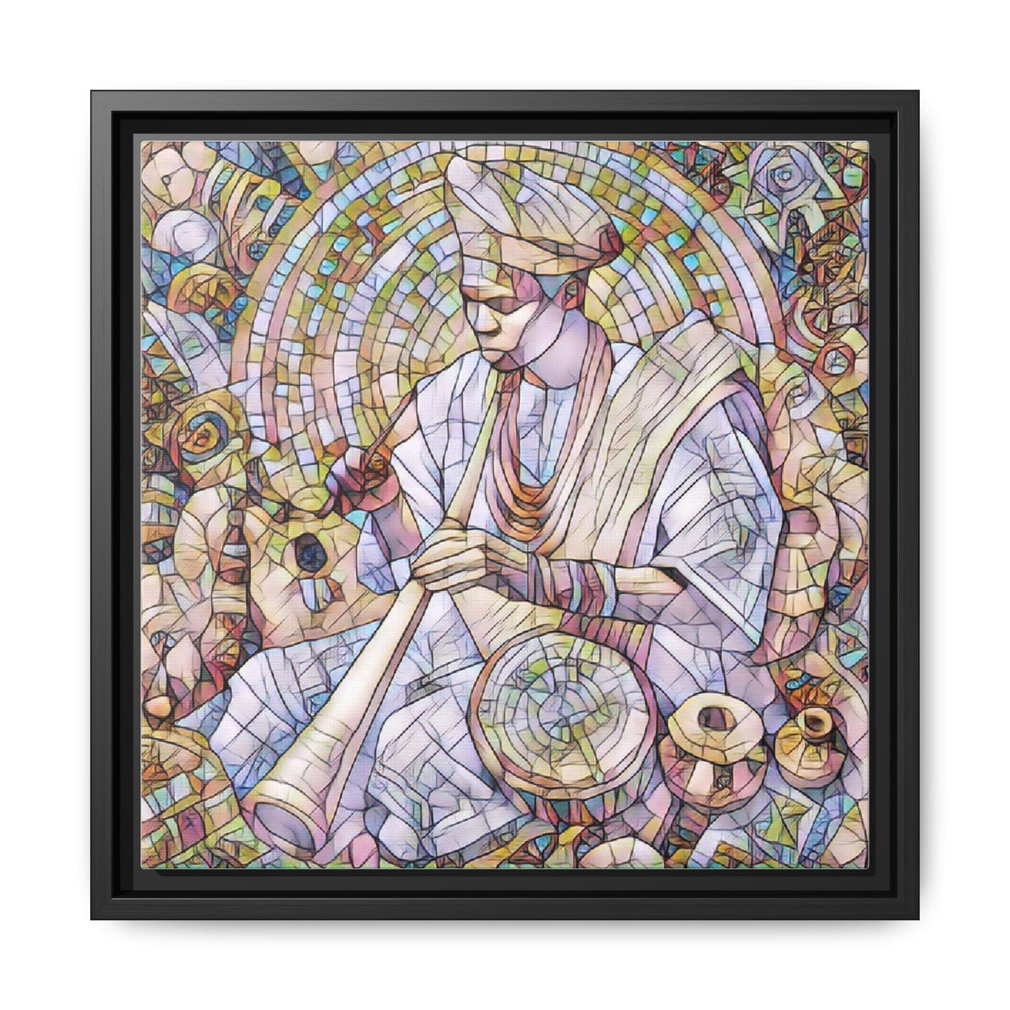 Framed Matte Canvas Print — African Drummer Mosaic Art