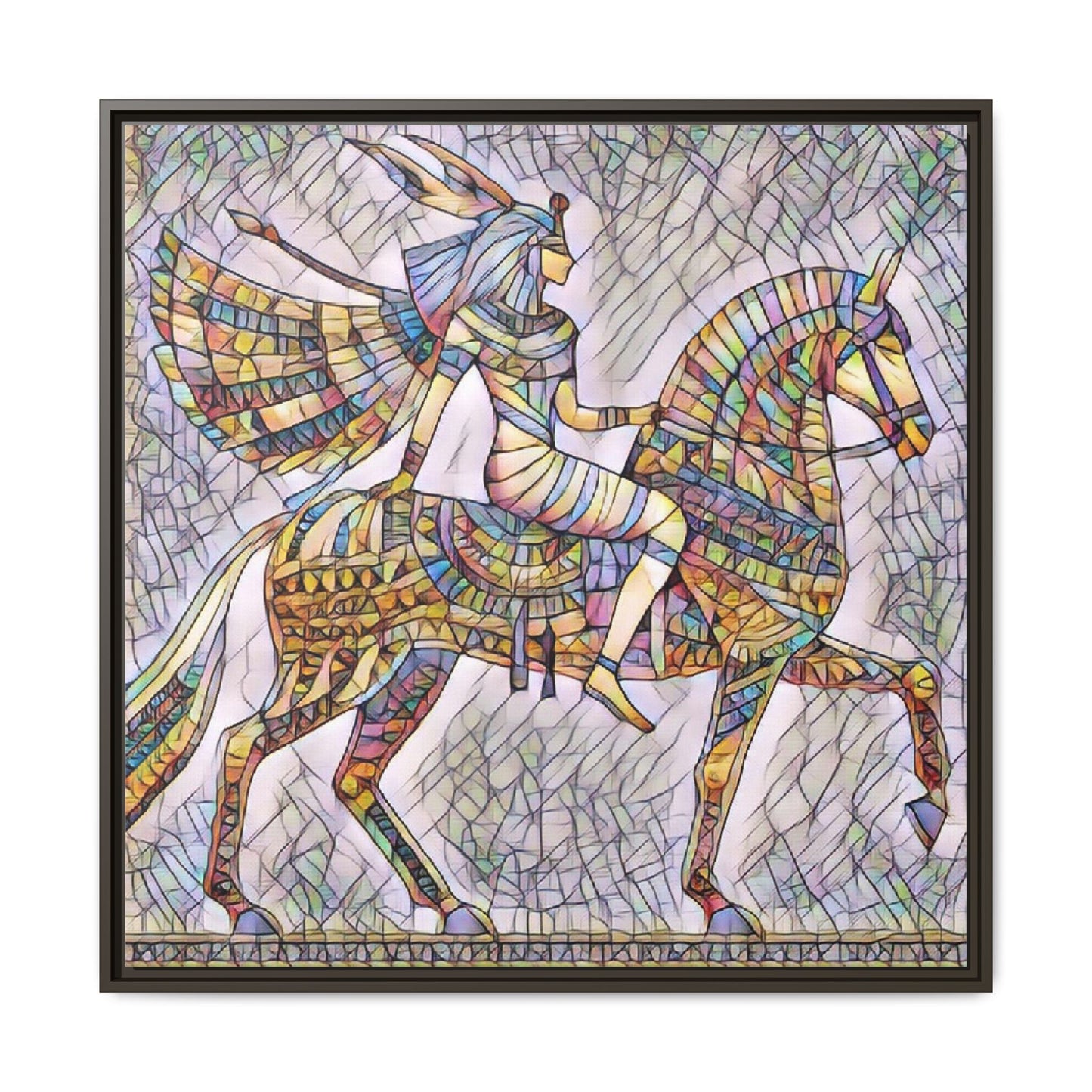 Stained-Glass Style Egyptian Horseman Framed Canvas Print